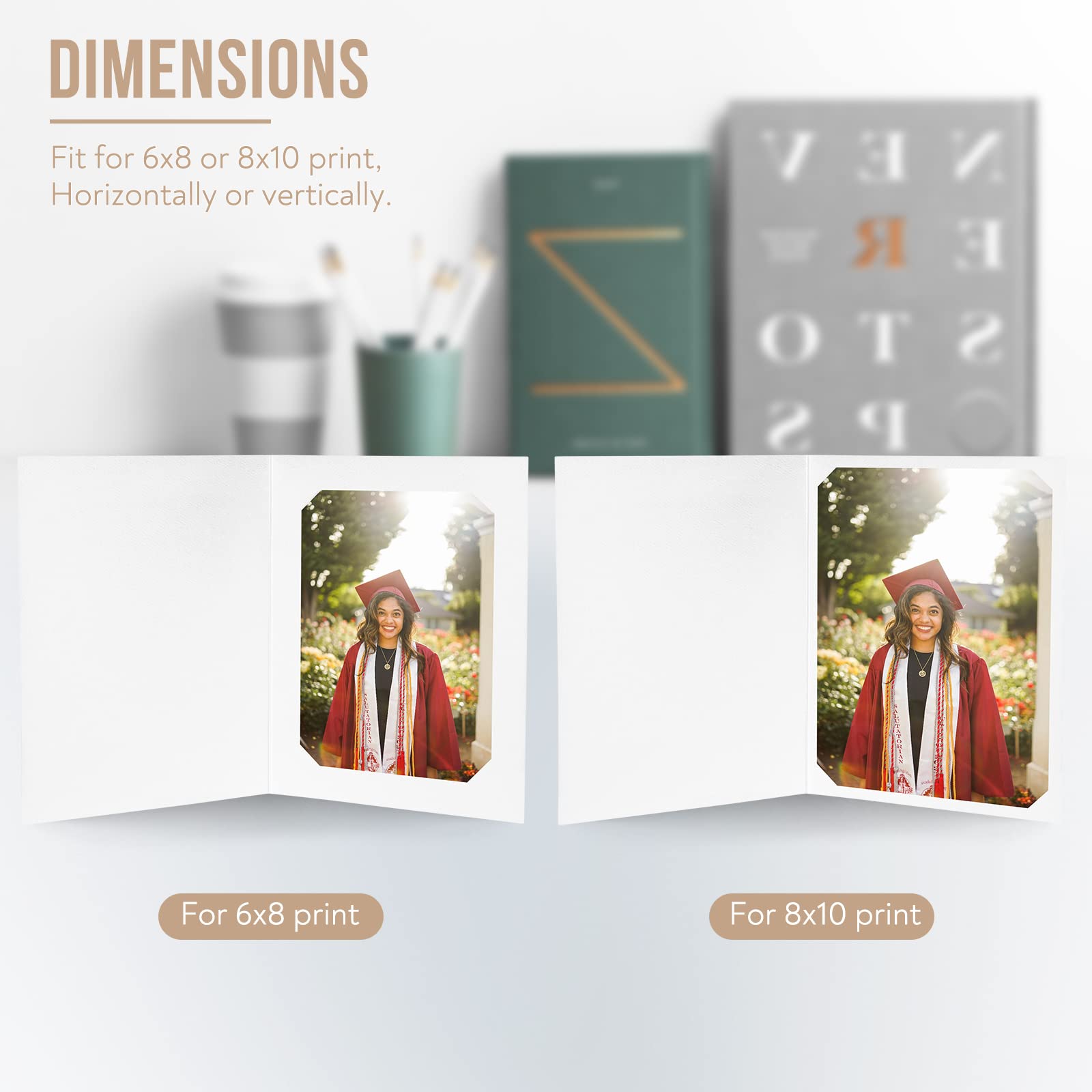 Golden State Art 6x8 or 8x10 Photo Folders - Pack of 10 Cardboard Picture Frames for Greeting Cards & Invitations | Perfect for Graduation, Christmas, Wedding & Special Events (White)