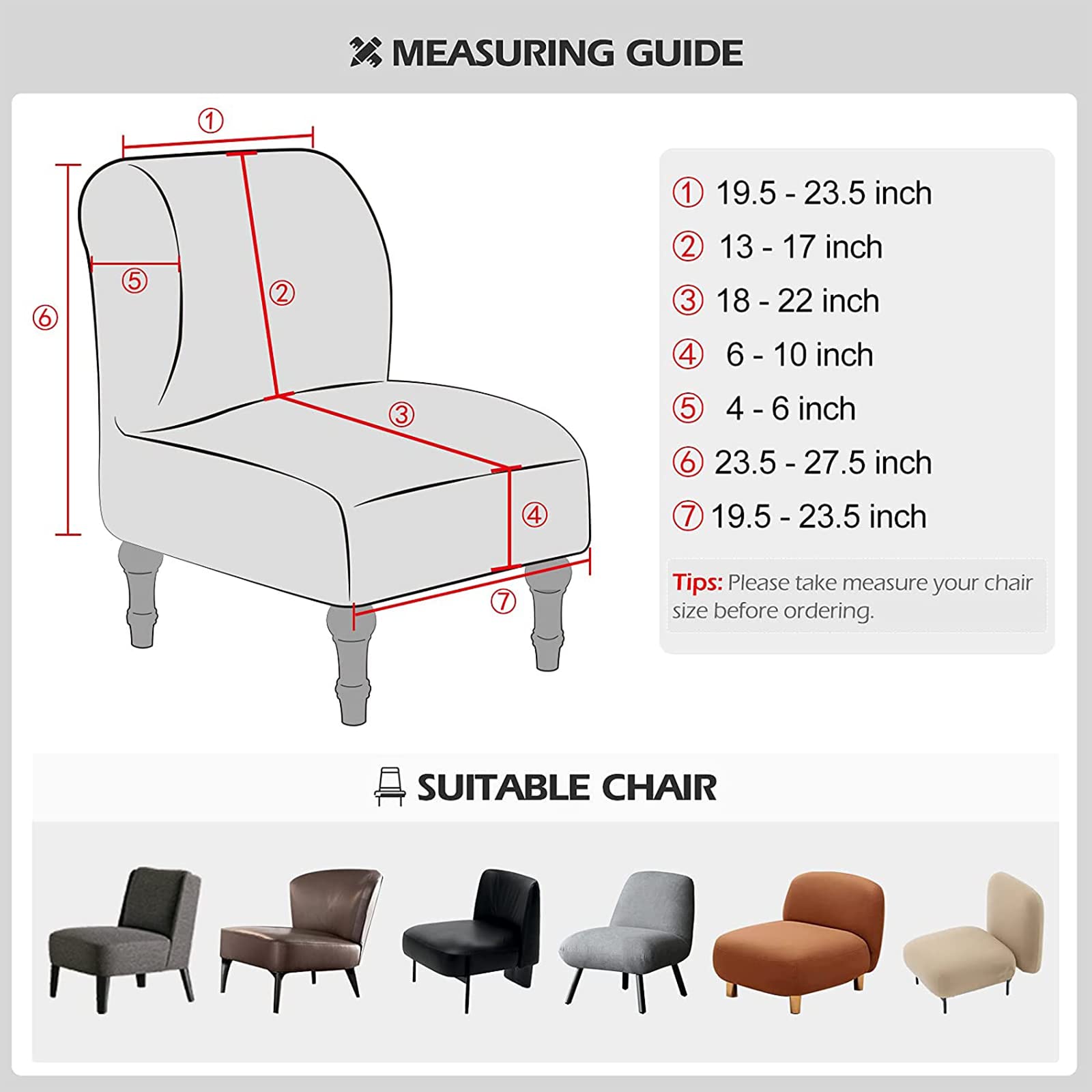 Stretch Spandex Armless Accent Chair Slipcover - Washable Furniture Protector for Slipper Chairs | Fits Living Room, Hotel & Office Use | Black (6-Pack)
