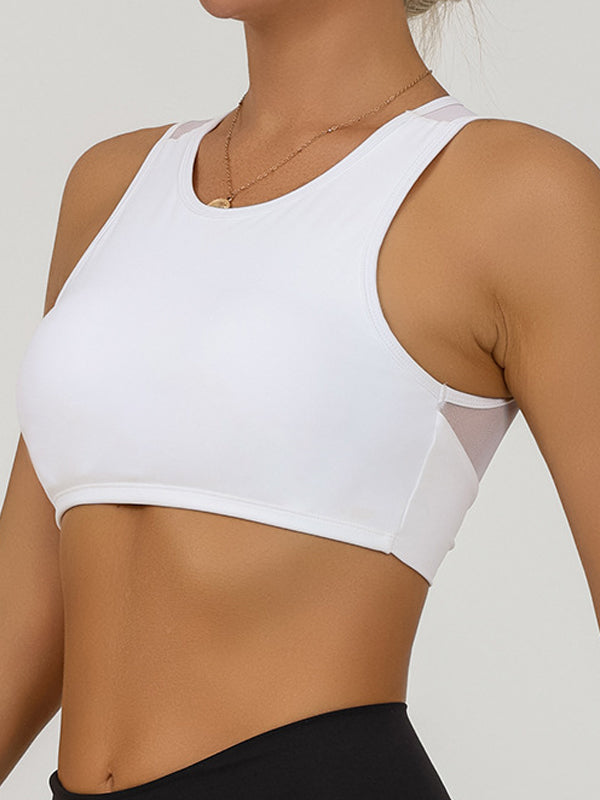 ZASUWA Women's Solid Color Hollow Out Mesh Sports Bra - Breathable Workout Top for Yoga, Running & Gym