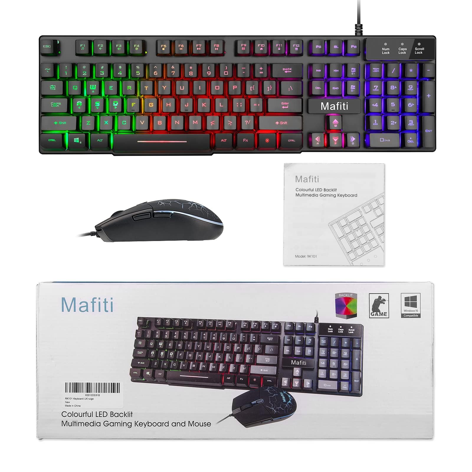 Mafiti RK101 RGB Backlit Wired Keyboard and Mouse Combo for PC, Mac, Laptop, Desktop - Gaming & Office Use with USB Connectivity | Perfect for Work, Gaming, and Home Computing
