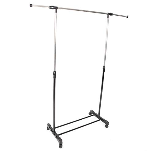 Adjustable Single-Bar Vertical & Horizontal Clothes Rack with Shoe Shelf - Rolling Wheels Garment Drying Rack for Indoor & Outdoor Use - Perfect for Apartments, Laundry Rooms, and Small Spaces