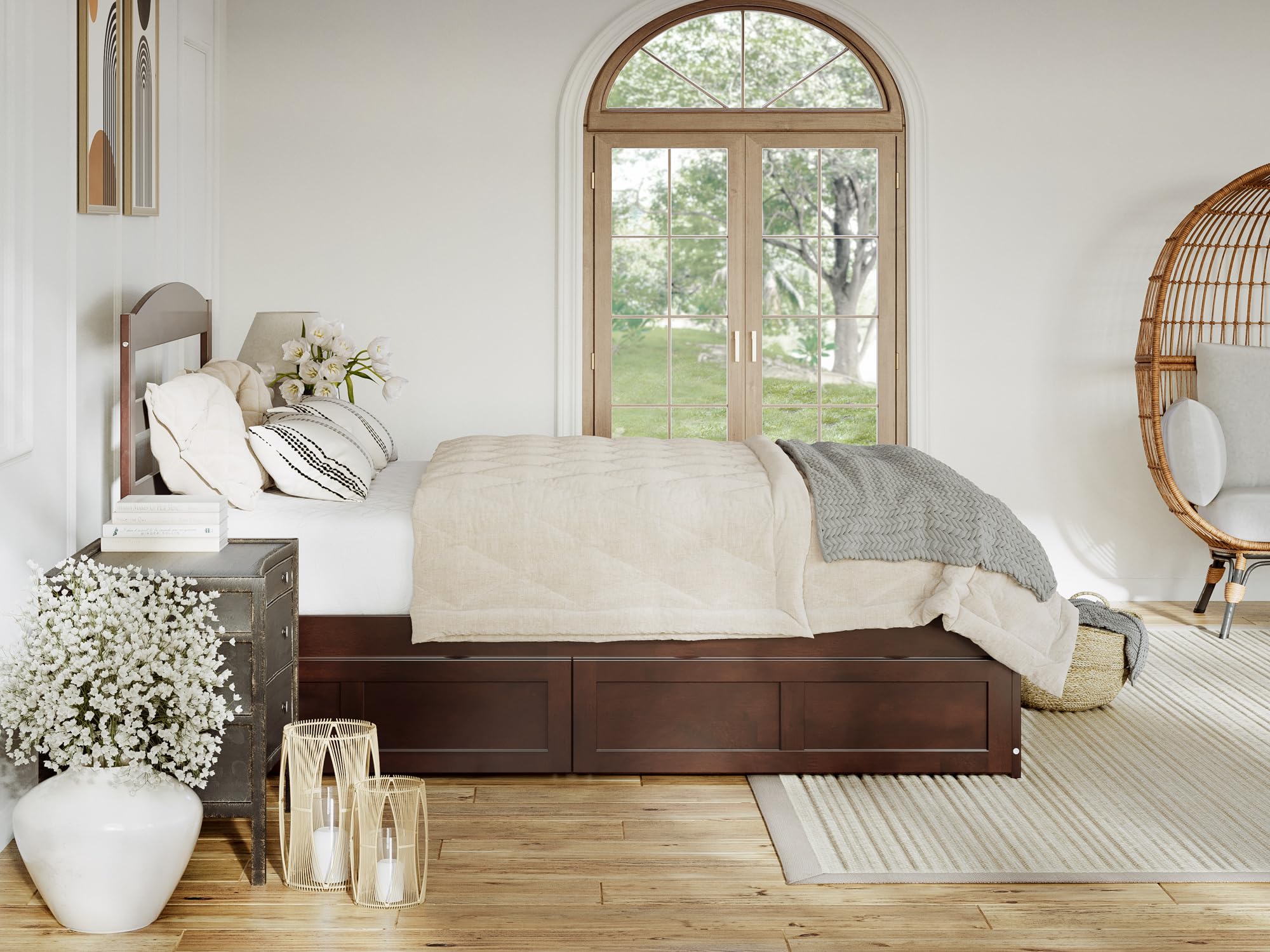 AFI Warren Full Platform Bed with Storage Drawers (Set of 2) and USB Charging Ports, Walnut Finish - Modern Bedroom Furniture for Small Spaces with Underbed Storage and Device Charging