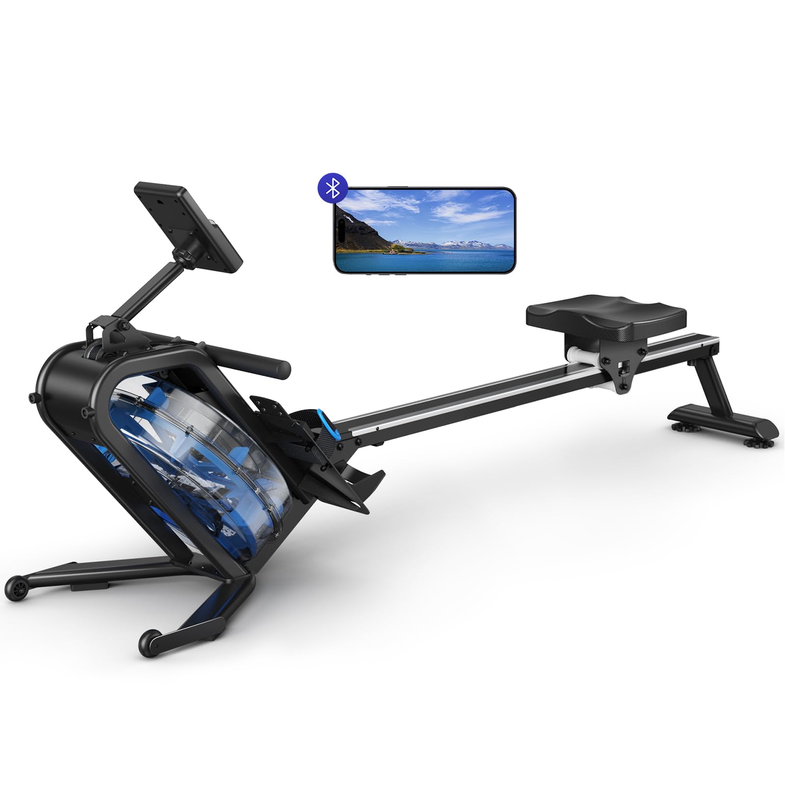 MERACH Foldable Water Rowing Machine for Home - 400LBS Weight Capacity with LCD Monitor & Comfortable Seat - Free MERACH App for Immersive Rowing Experience - Perfect for Home Gym, Cardio Workouts & Full-Body Exercise