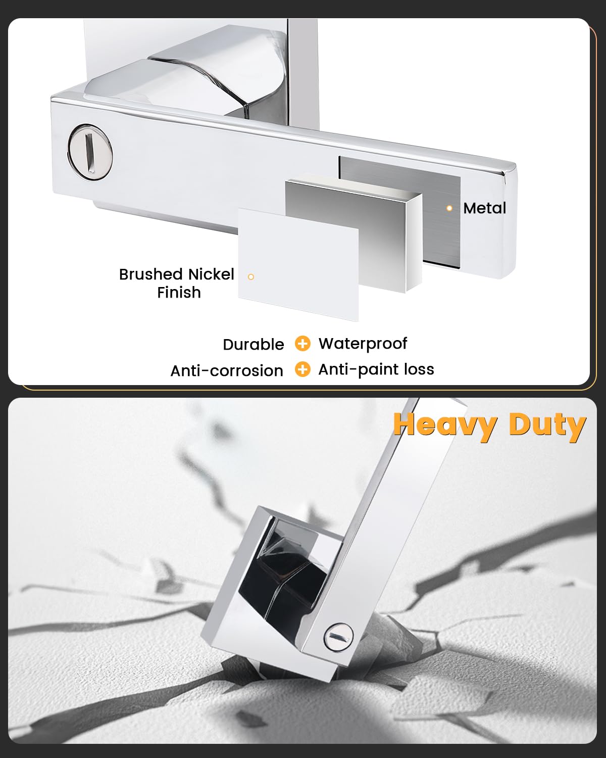 Gobrico 4-Pack Square Bedroom Bathroom Door Levers - Bright Chrome Privacy Door Locks & Interior Door Handles Hardware for Home Office Closet Installation