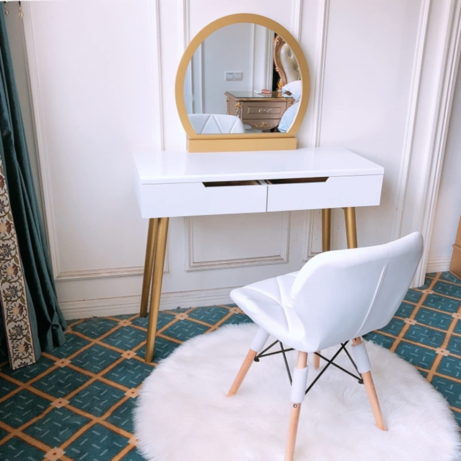 Modern Vanity Dressing Desk with Mirror & Drawers - Elegant Makeup Table for Bedroom, Small Space-Saving Dressing Table - Perfect for Cosmetics Organization & Beauty Routine (Color: A)