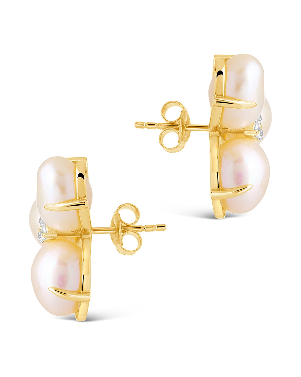 Olive CZ Triple Pearl Stud Earrings - Elegant Cubic Zirconia & Pearl Jewelry for Women | Perfect for Weddings, Parties & Everyday Wear