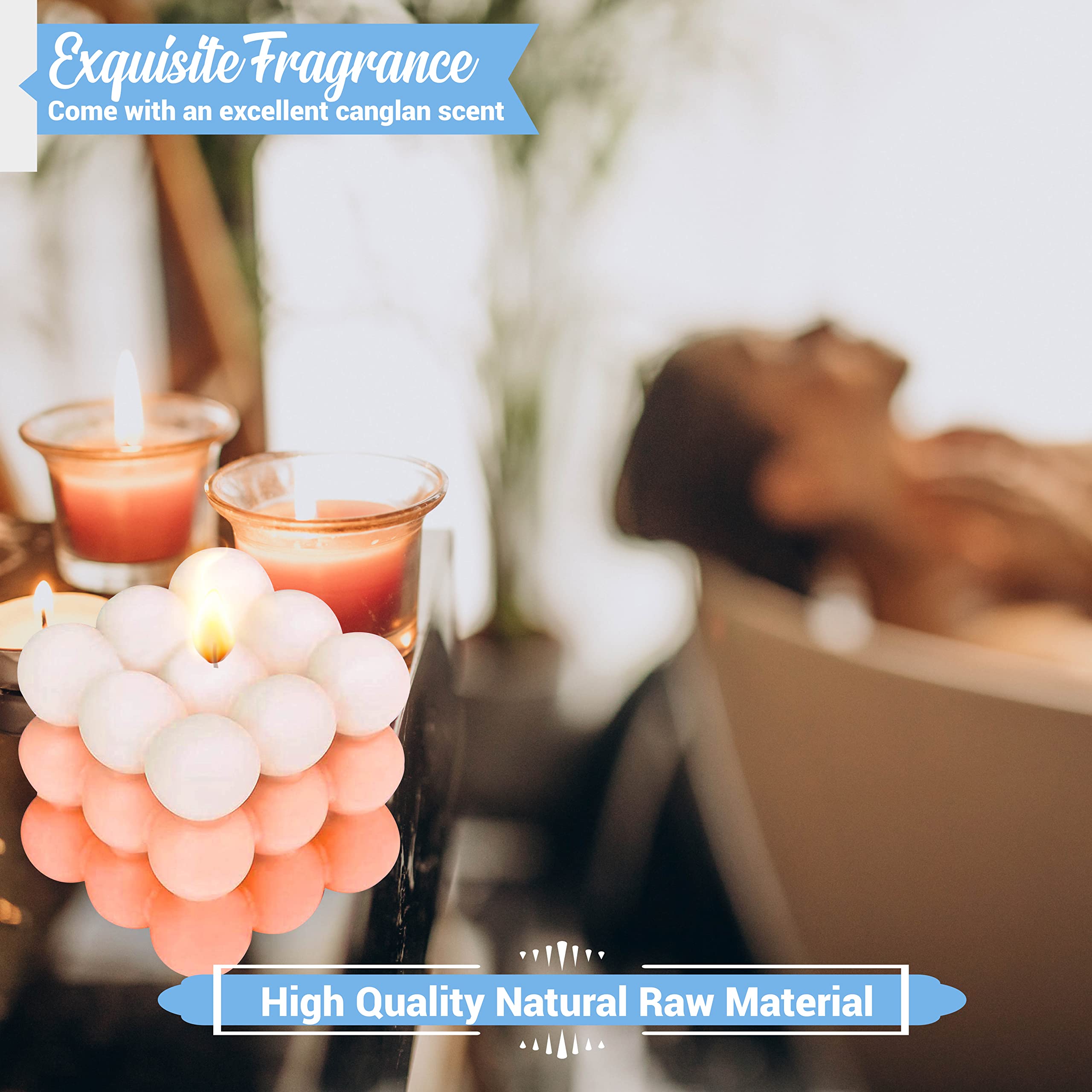 2 Pack Handmade Gradient Light Orange Bubble Soy Candles - Aesthetic Cube Candles for Home Decor, Bedroom, Bathroom & Relaxation | Perfect for Romantic Dinners, Spa Nights & Cozy Ambiance