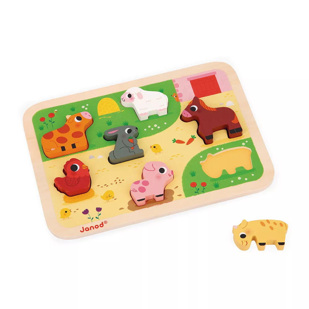 Farm Animal Chunky Wooden Puzzle for Toddlers - Educational Montessori Toy for Kids Ages 1-3 - Perfect for Early Learning, Fine Motor Skills & Farm Animal Recognition - Great Gift for Birthday & Preschool Activities