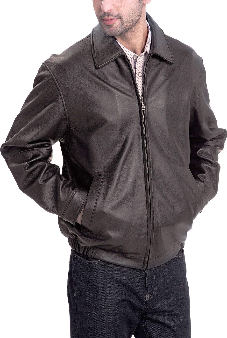 Premium BGSD Men's Derrick Lambskin Leather Bomber Jacket - Genuine Leather, Big & Tall Sizes Available - Stylish Outerwear for Casual Wear, Night Out & Motorcycle Riding
