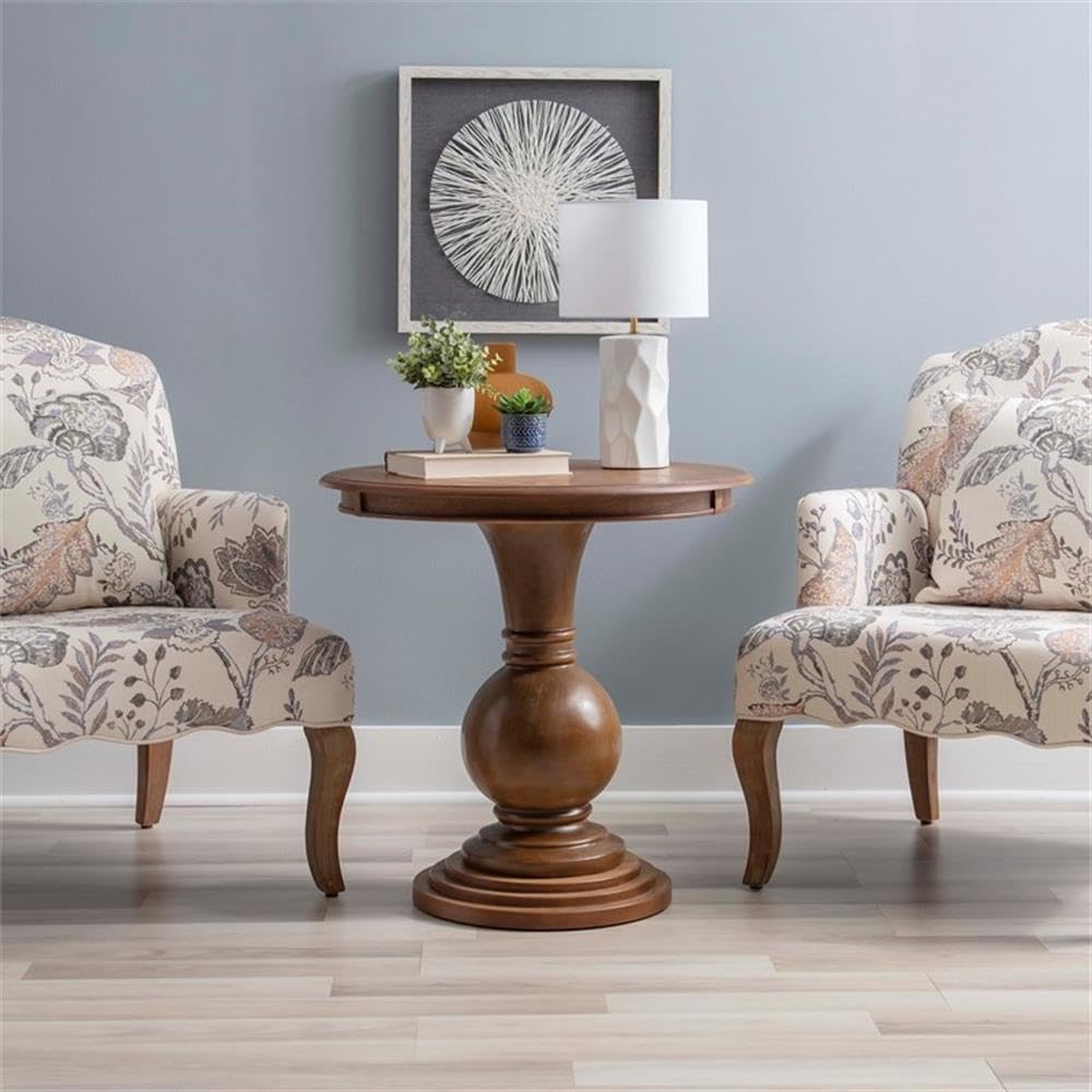 Powell Furniture Linon Aspen Round Wood Accent Table - Natural Finish Side Table for Living Room, Bedroom & Office Decor