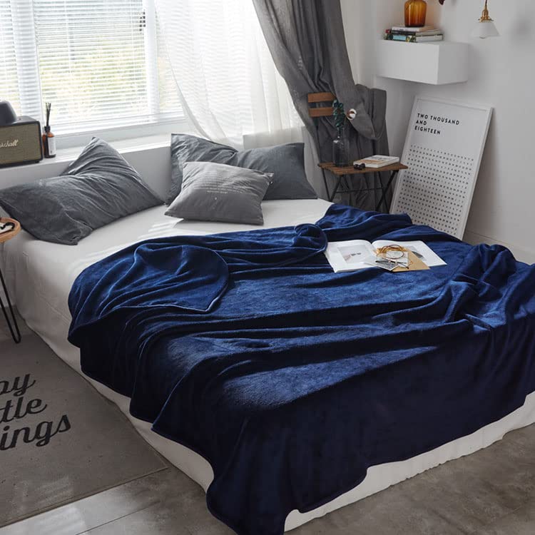 LIGUOGUO Microplush Fleece Flannel Blanket - Ultra Soft & Warm Twin/Full/Queen Size Bed Blanket for Adults & Kids, Lightweight Fuzzy Throw for Couch, Sofa, Bedroom - All Season Cozy Navy Blue Blanket (59