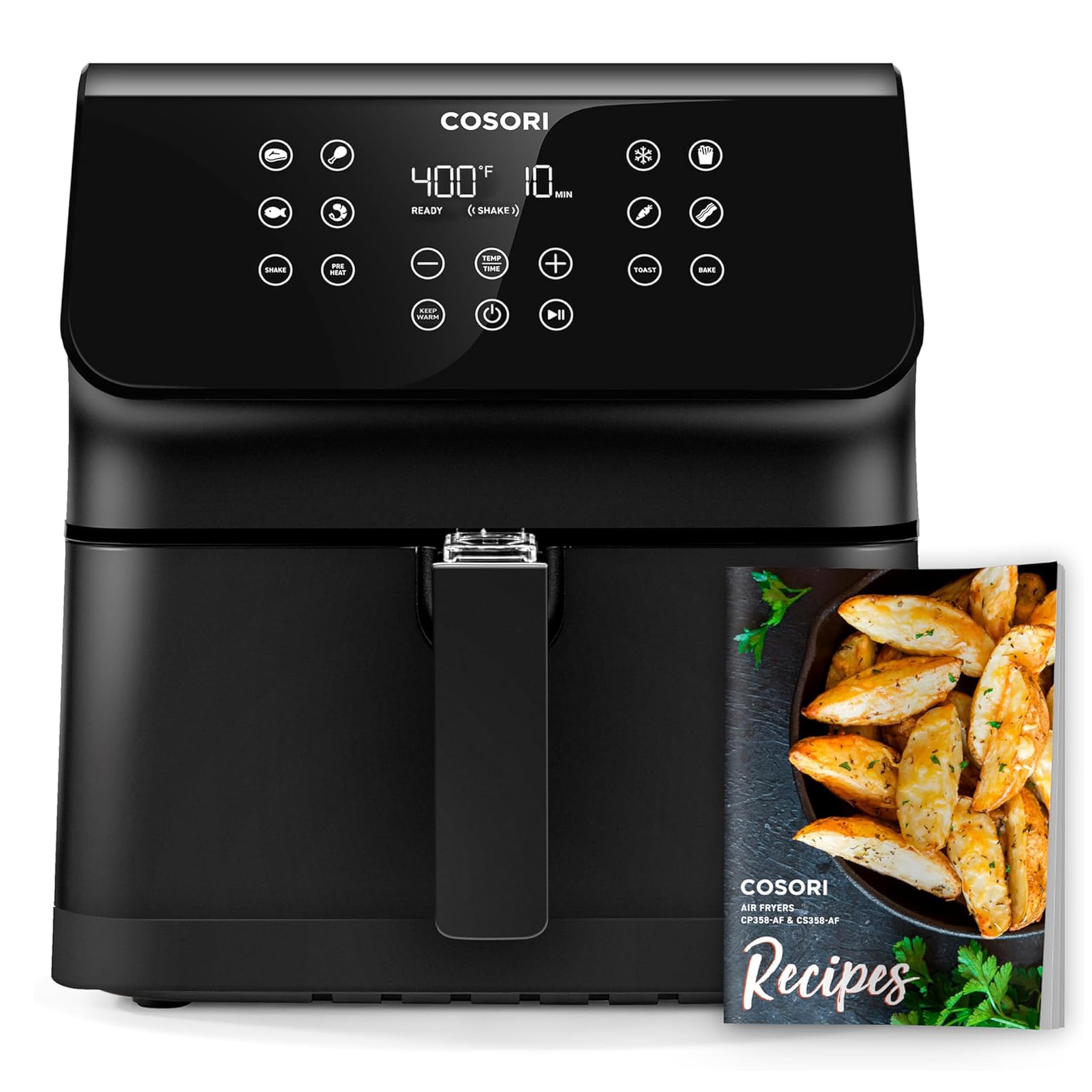 COSORI 12-in-1 Air Fryer Toaster Oven 5.8QT with Digital Display, Smart AdaptIQ Technology for Fast Cooking, Perfect for Baking, Roasting & Reheating - Includes 100+ In-App Recipes, Detachable Square Basket (Dishwasher Safe) - Ideal for Family Meals, Healthy Snacks & Leftovers