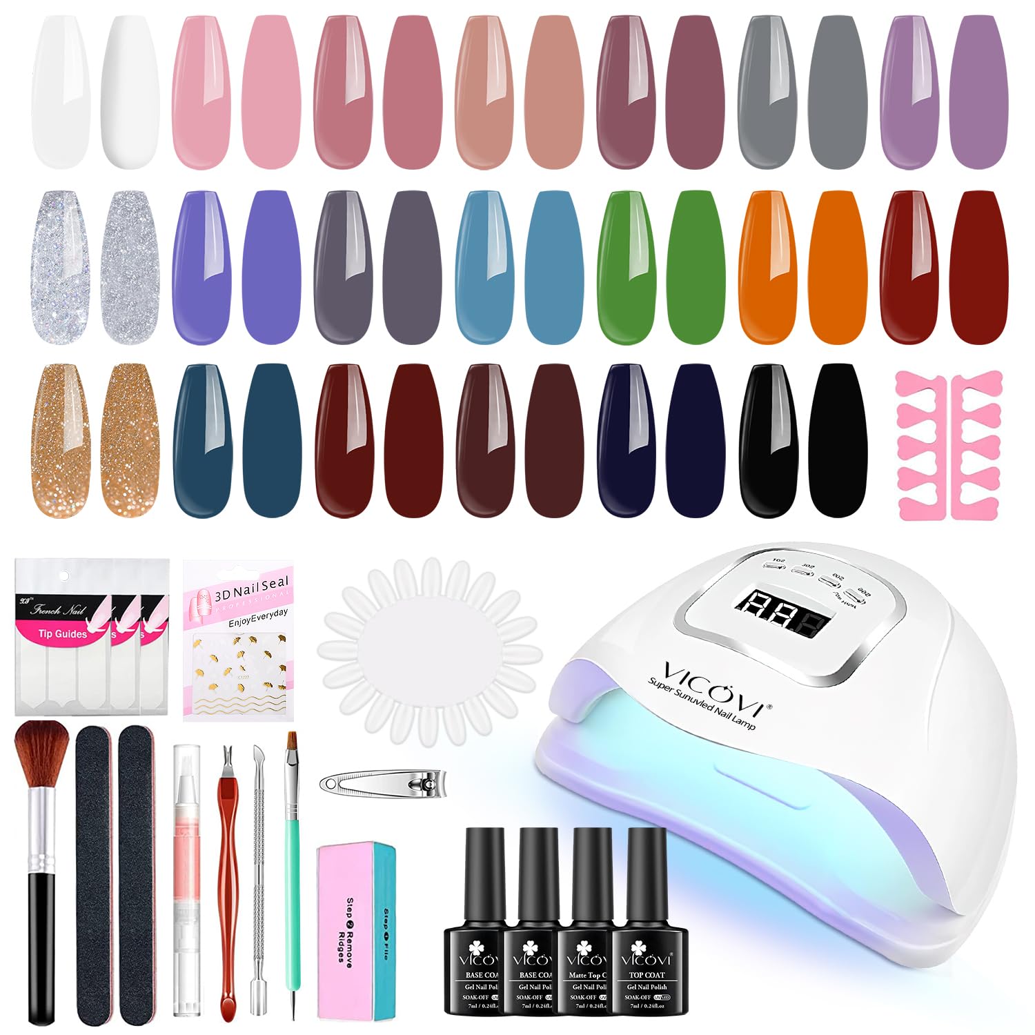 VICOVI 20 Colors Gel Nail Polish Kit with UV LED Light - Professional Manicure Set for Home DIY & Salon Use - Perfect Gift for Women & Girls - Long Lasting Nail Art for All Seasons (Great for Parties, Weddings & Special Occasions)