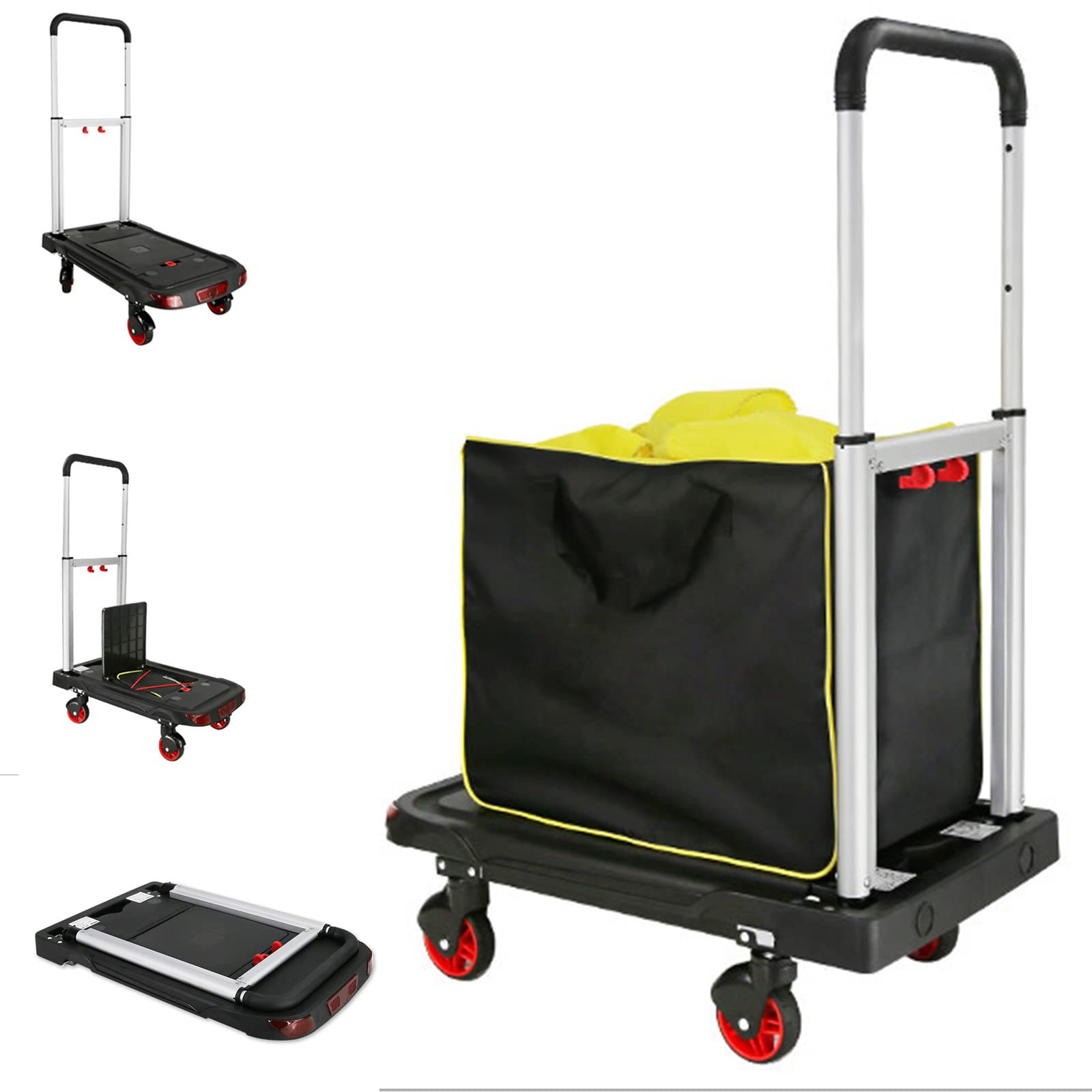 Multi-Purpose Collapsible Shopping Cart with Storage Bag & 4 Wheels - Heavy Duty Folding Utility Wagon Holds 90kg - 3-Speed Adjustable Handle for Groceries, Laundry & Teacher Supplies | Perfect for Supermarkets, Farmers Markets & School Use