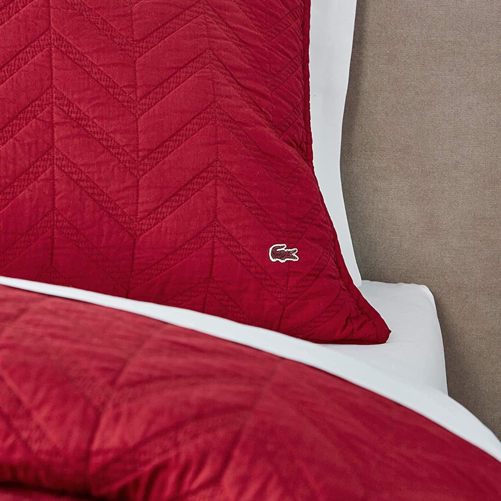 Lacoste Herringbone Stitch 2-Piece Quilt Set - Twin Size, Deep Red - Soft & Stylish Bedding for Cozy Bedroom Decor
