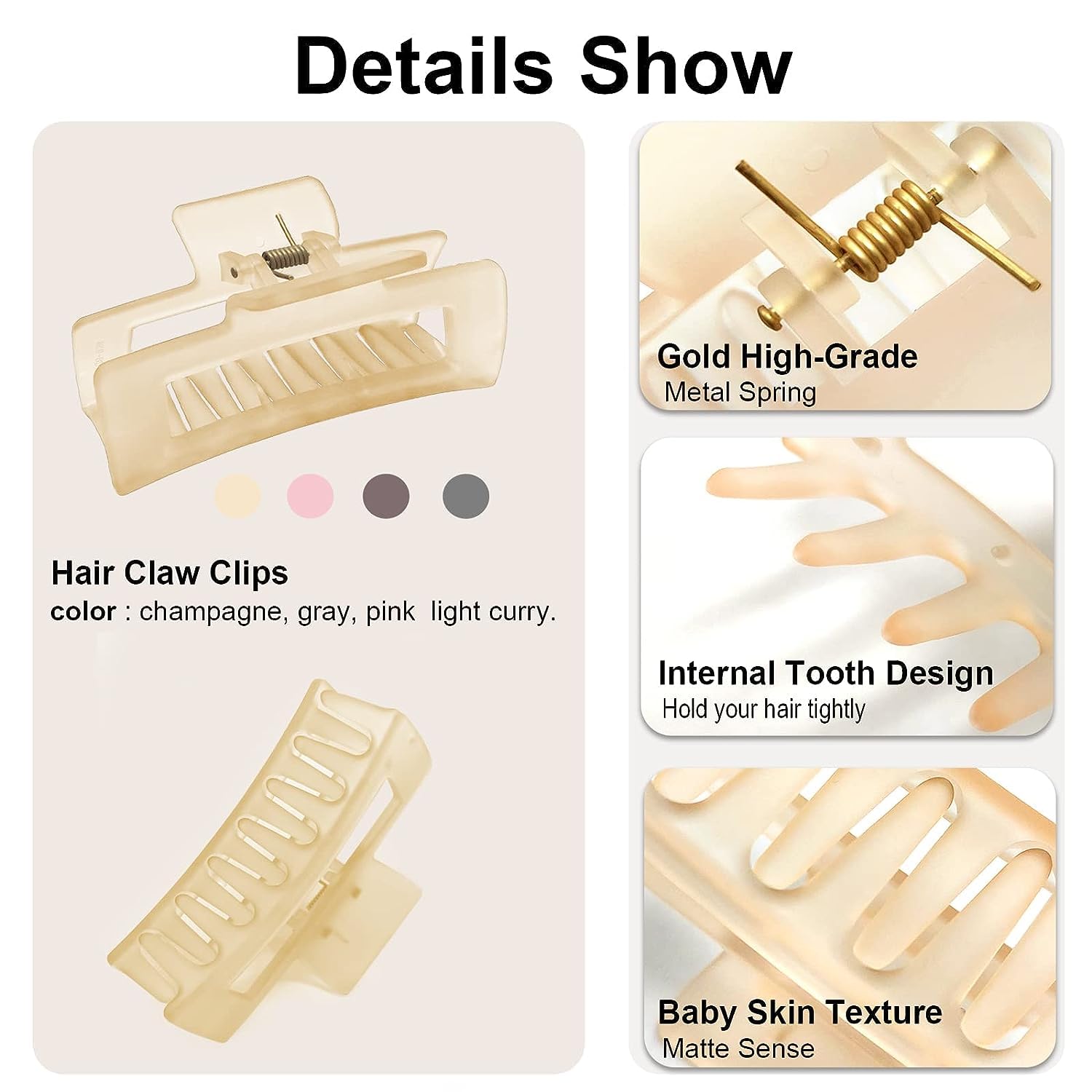 LUKIMATE 4 Pack Large 3.35 Inch Hair Claw Clips for Women - Jelly Color Matte Clear Square Hair Clips for Thin, Thick & Curly Hair - Strengthened Hold Jaw Clips for Ponytail, Bun & Updo Hairstyles