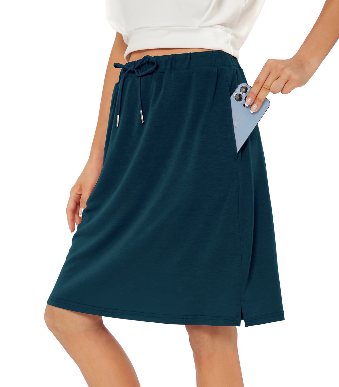 Women's High Waist Tennis Skirt with Pockets - Athletic Skort for Golf, Running & Workouts - Knee Length Drawstring Shorts for Active Lifestyle & Sports Wear
