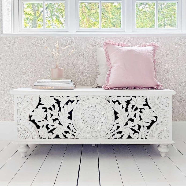 Hand Carved Lombok Blanket Box - Traditional Wooden Storage Chest for Blankets, Linens & Home Decor | Perfect for Bedroom, Living Room & Nursery Organization