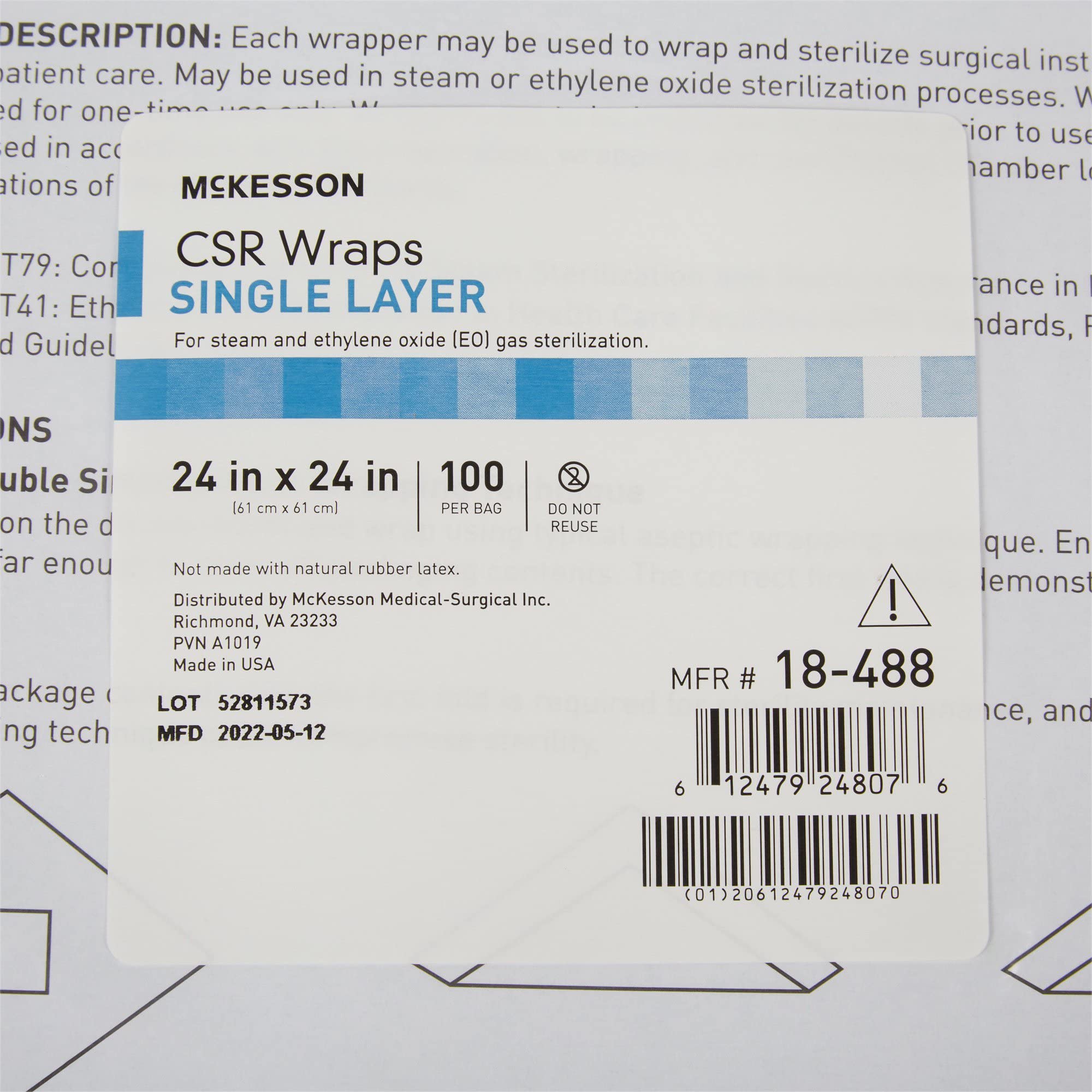 McKesson CSR Sterilization Wrap for Medical Supplies, Nail Technicians & Tattoo Tools - Blue Cellulose, 24