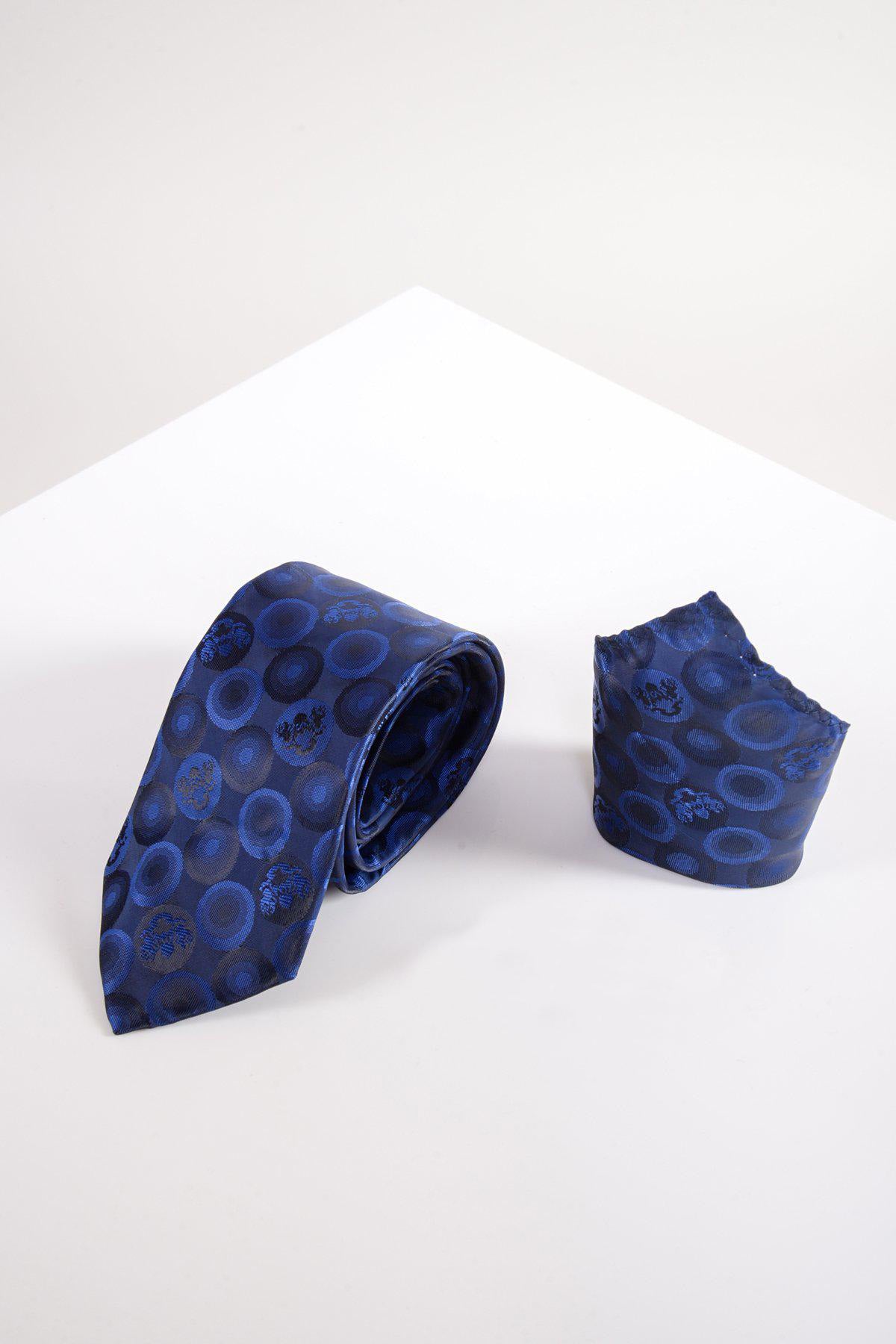 Navy Blue Bubble Circle Print Tie and Pocket Square Set for Men - Perfect for Weddings, Business Meetings & Formal Events
