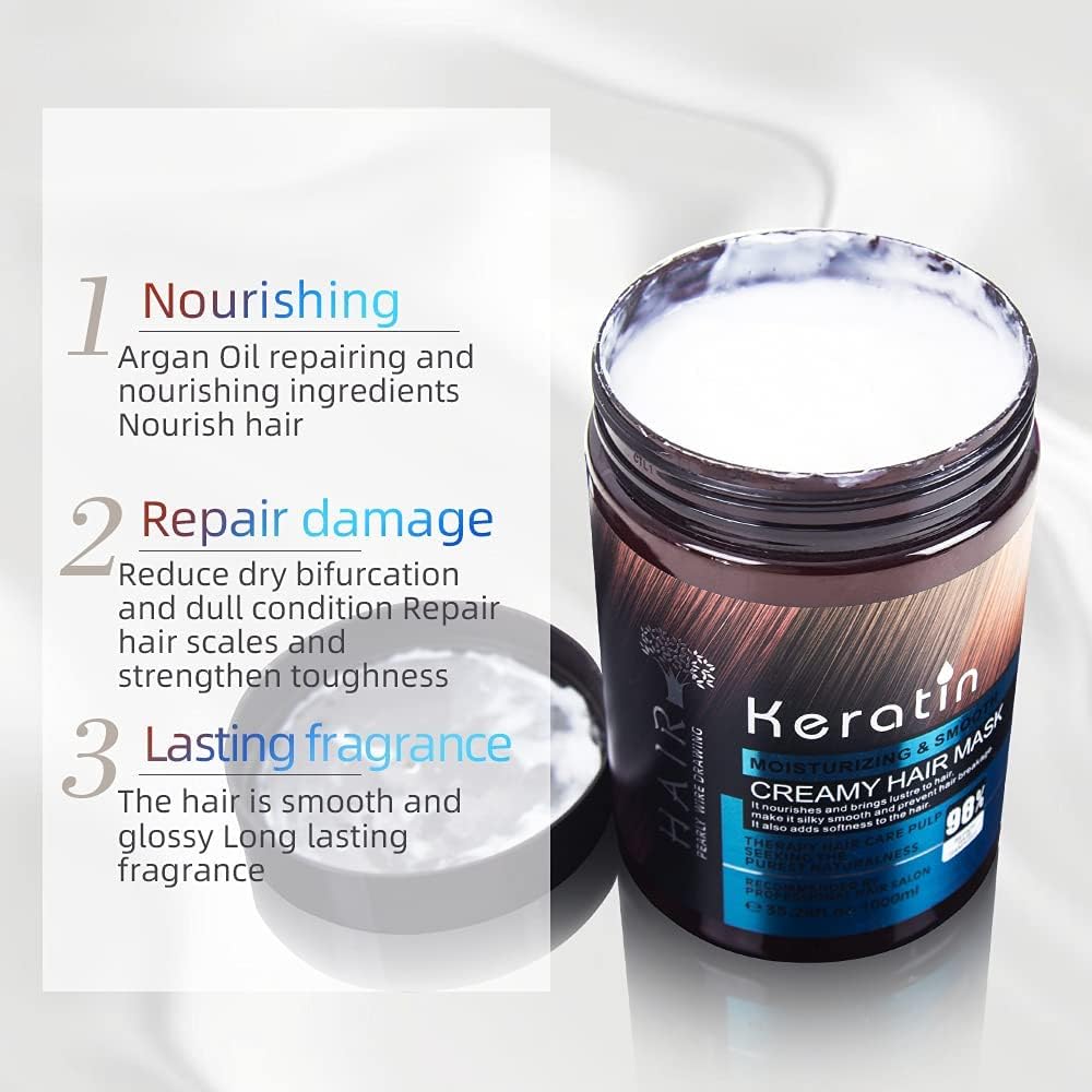 KAARM Keratin Cream Hair Mask - Deep Moisturizing & Smoothing Treatment for Dry, Damaged Hair - 800g Floral Keratin Hair Repair Mask (1 Count) - Perfect for Salon-Quality Hair Care at Home