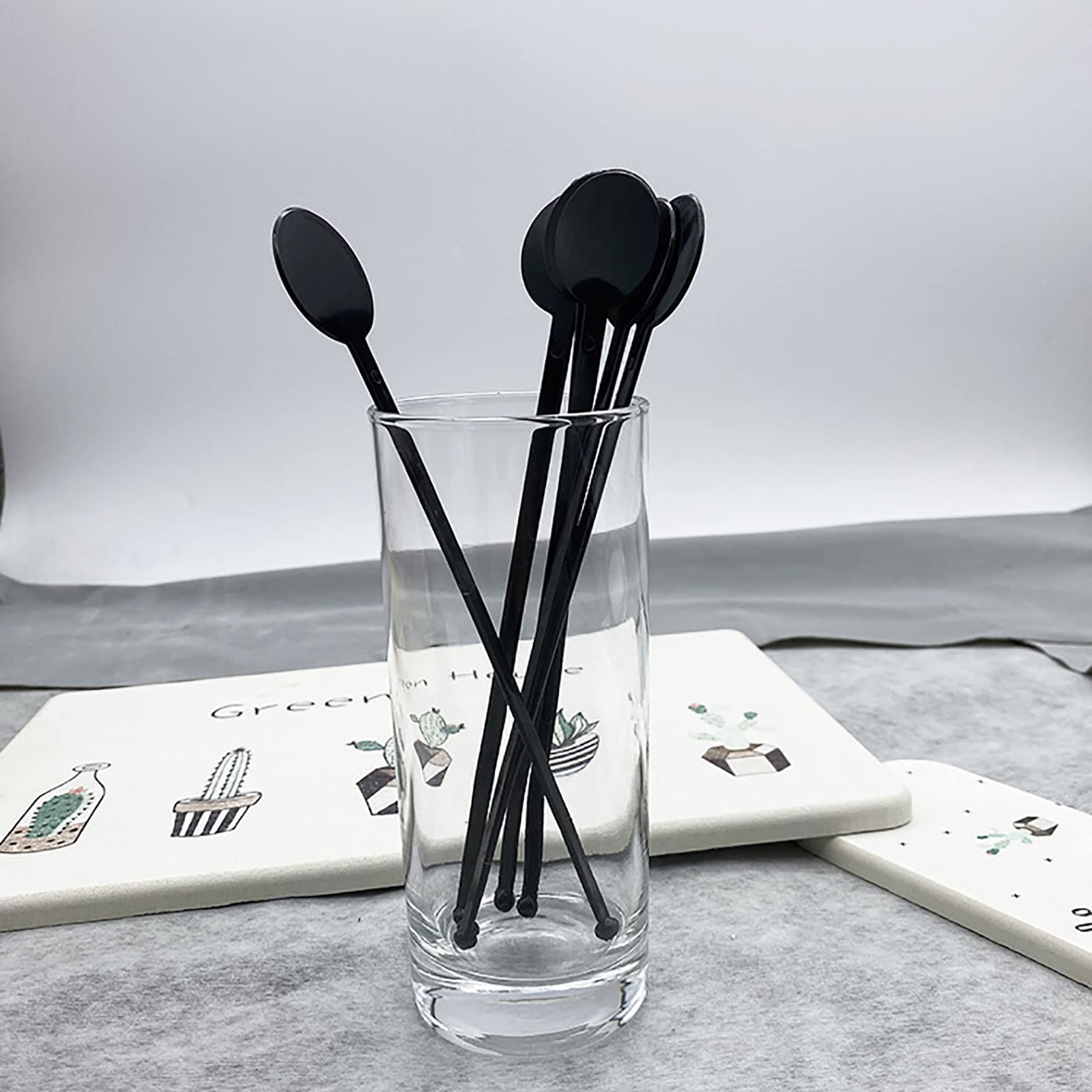 100Pcs 7-Inch Black Plastic Cocktail Swizzle Sticks with Disc Top - Disposable Drink Stirrers for Coffee, Whiskey & Beverages - Perfect for Home Bars, Parties & Mixing Cocktails
