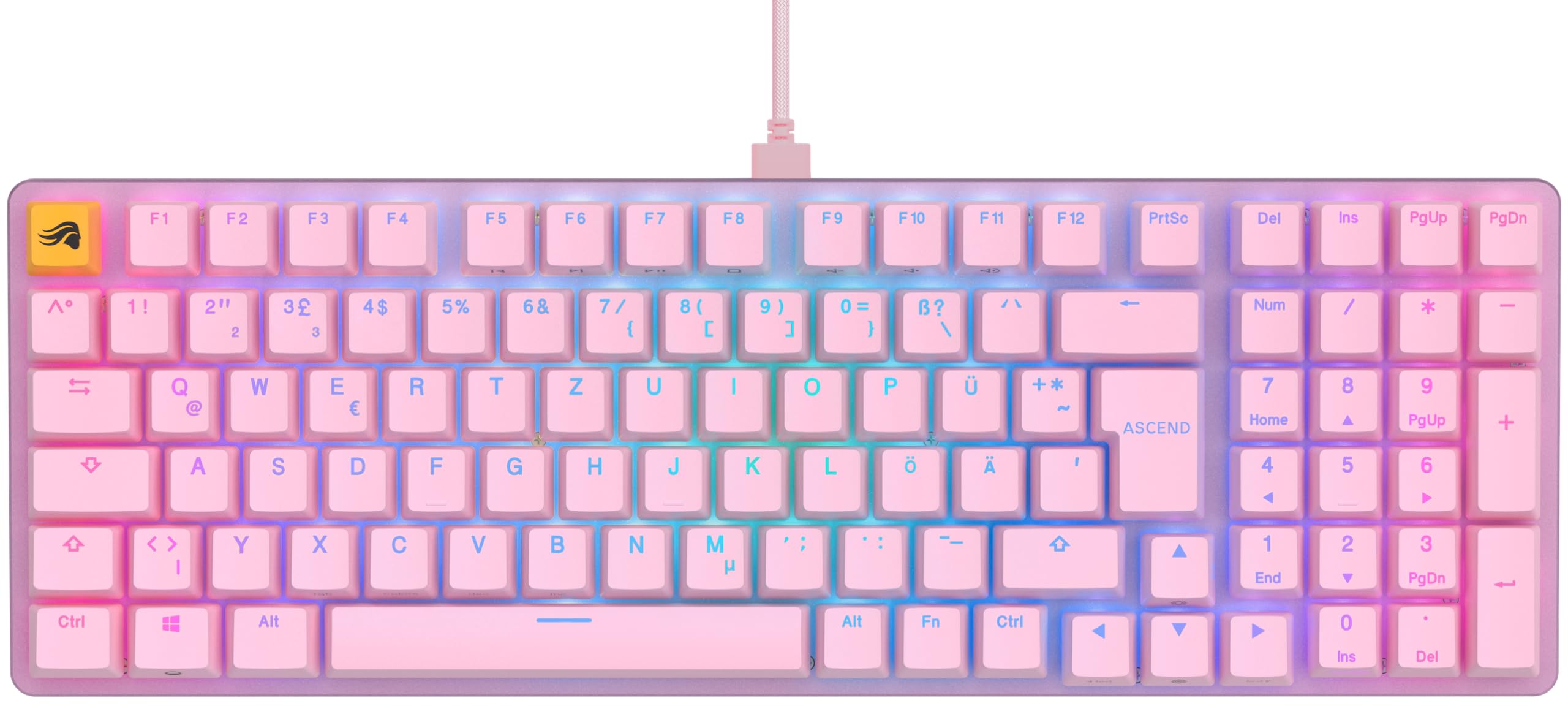 Glorious GMMK 2 Full Size (96%) Mechanical Gaming Keyboard - Aluminum Frame, Hot-Swappable, Double-Shot Keycaps, Glorious Fox Switches, RGB Backlit, German QWERTZ Layout - Pink | Perfect for Esports, Streaming & Office Work