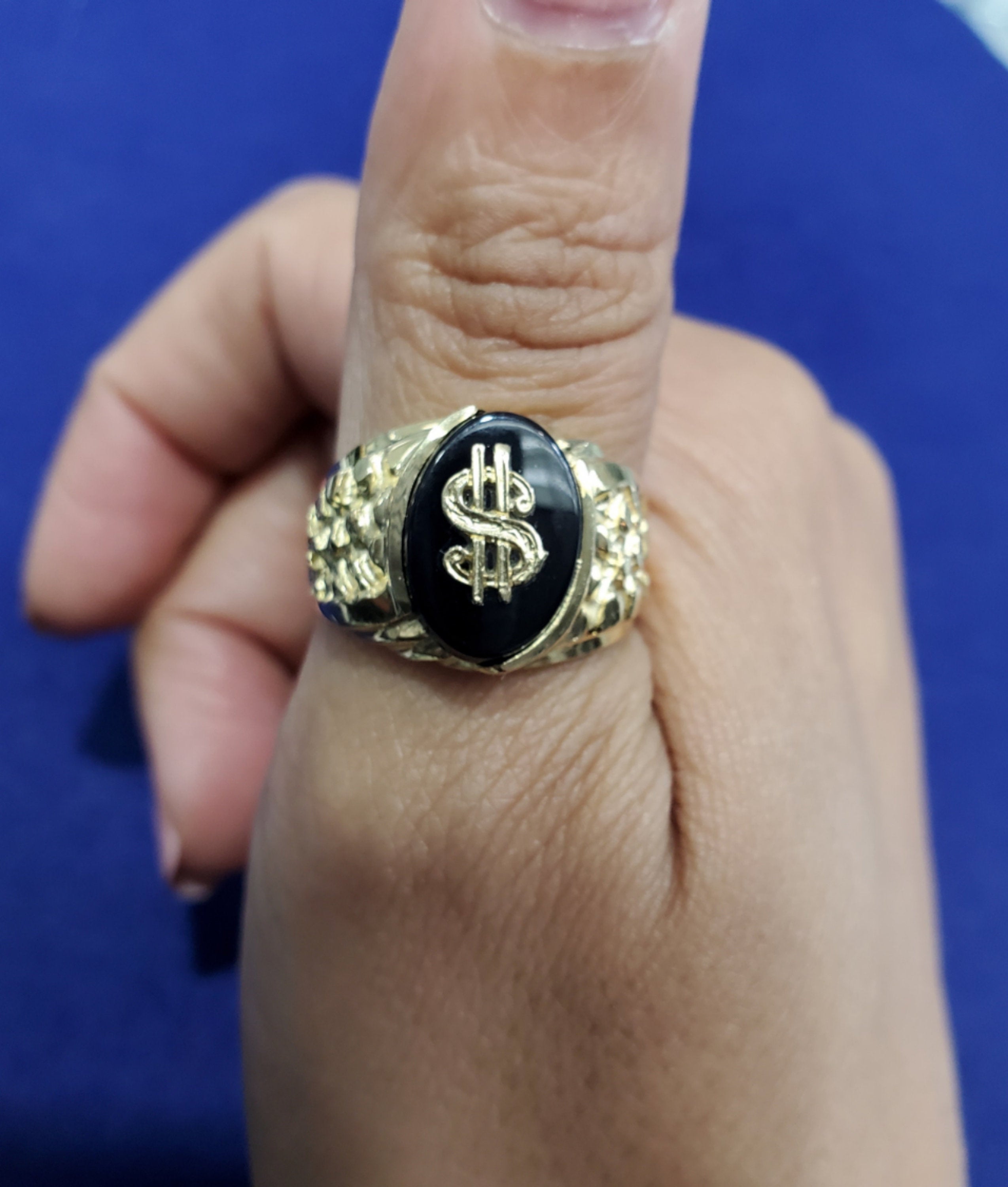10k Yellow Gold Money Sign Onyx Signet Ring for Men - Stylish & Luxurious Statement Piece for Business, Wealth & Success