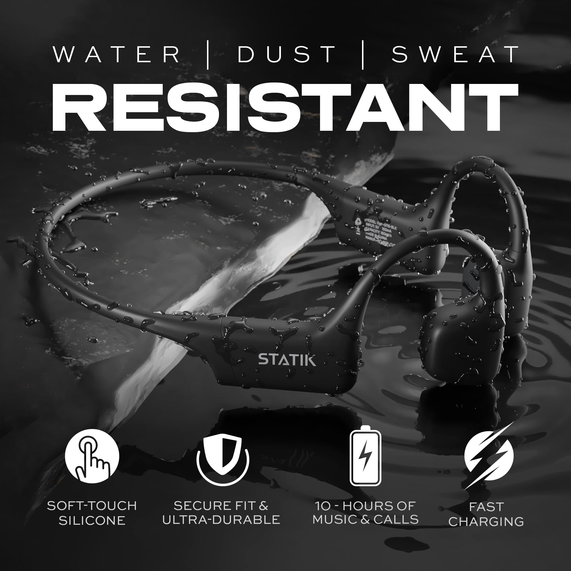 Statik Active Bone Conduction Wireless Headphones - Open Ear Bluetooth 5.3 Headset for Running, Workouts & Cycling - IPX5 Waterproof & Sweatproof Sport Earbuds - Perfect for Gym, Jogging & Outdoor Activities