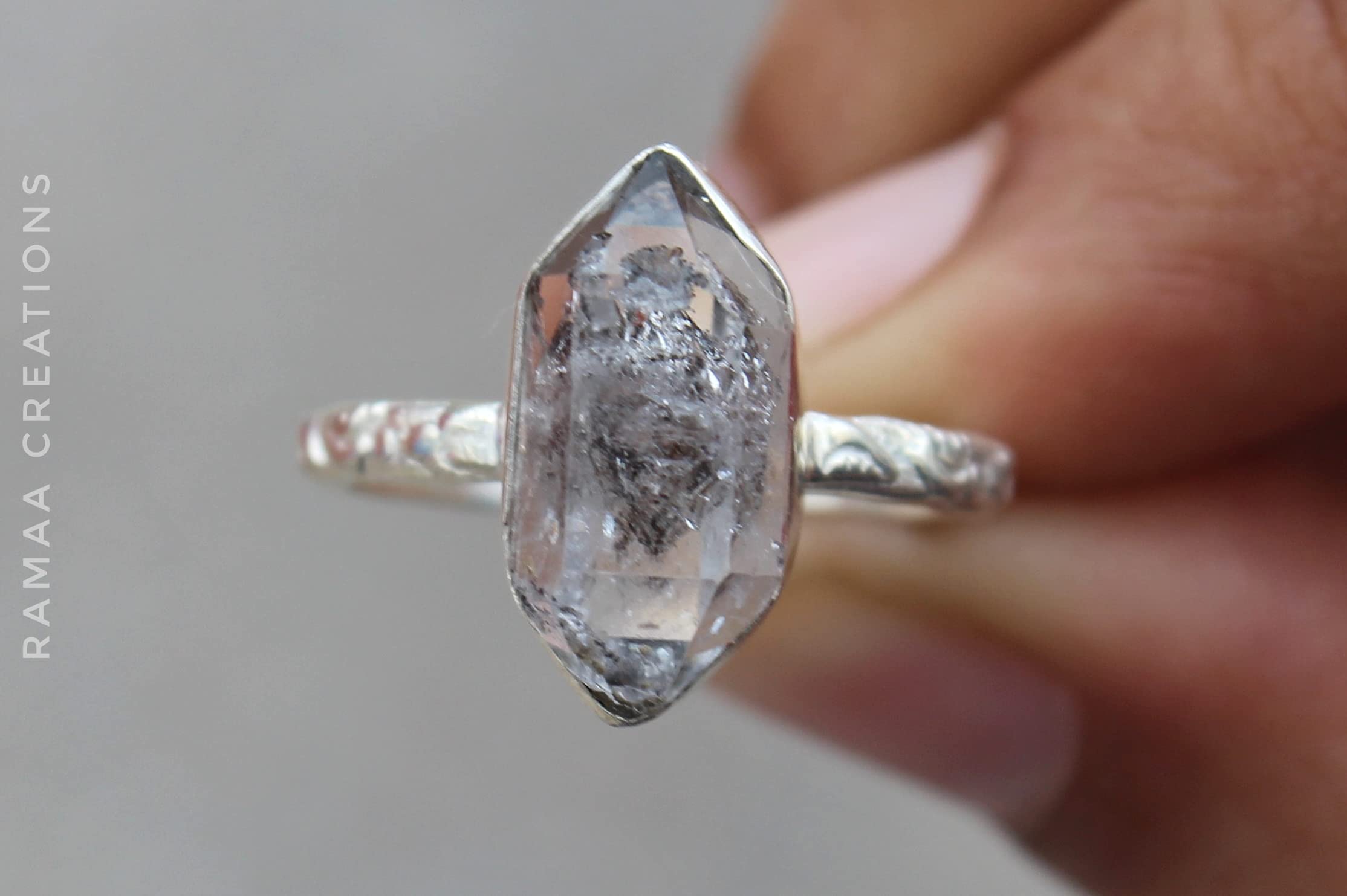 Natural Herkimer Diamond Ring - April Birthstone Sterling Silver 925 Handmade Jewelry | Raw Herkimer Crystal Ring for Women | Perfect for Gifts, Weddings & Spiritual Healing