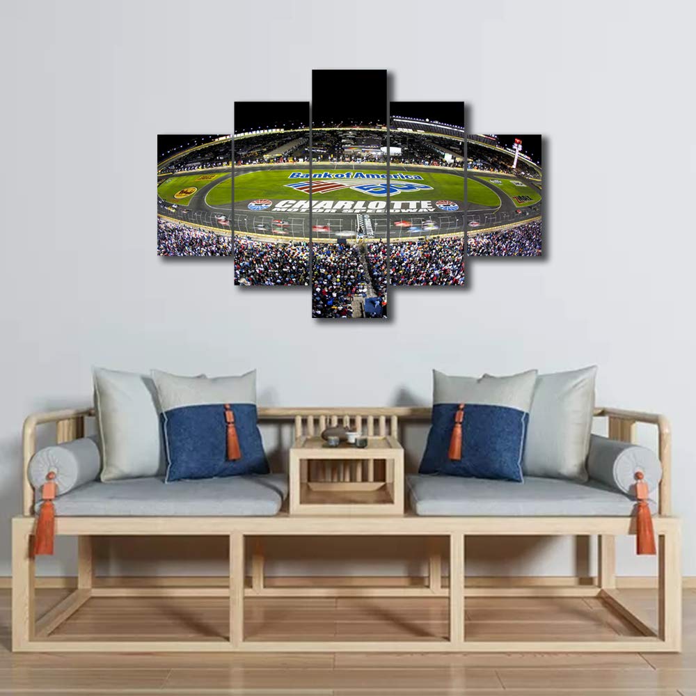 TUMOVO Charlotte Speedway Wall Art - 5 Panel Race Track Canvas Print, Stretched & Framed Ready to Hang - Modern Home Decor for Living Room, Bedroom, Bathroom | Perfect for NASCAR Fans & Sports-Themed Interiors