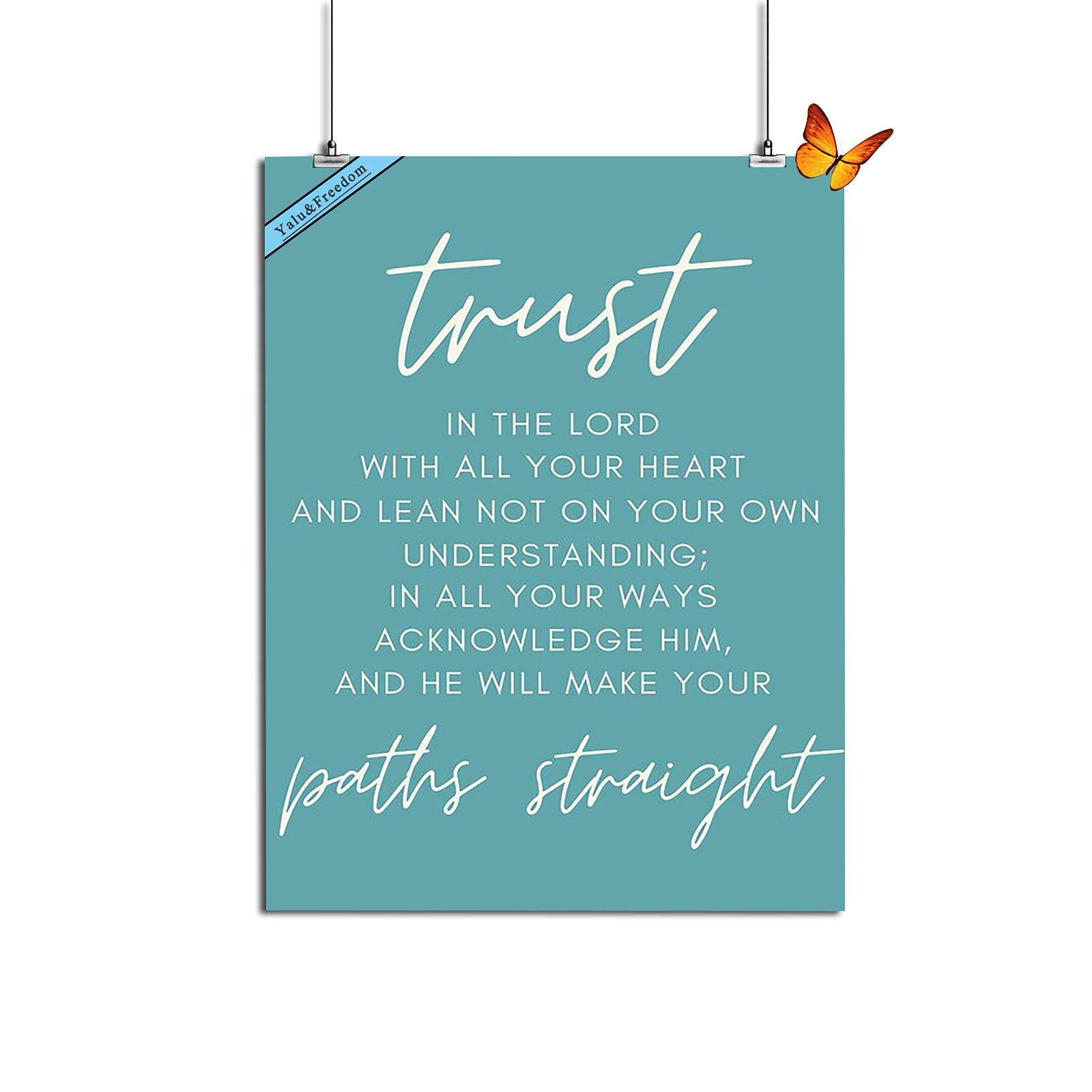 Trust In The Lord With All Your Heart Proverbs 3:5-6 Bible Verse Wall Art - 8x12 Inch Modern Canvas Print for Master Bedroom Decor - Inspirational Christian Home Decor for Couples & Bedroom Aesthetic - Perfect for Faith-Based Home & Wedding Gift
