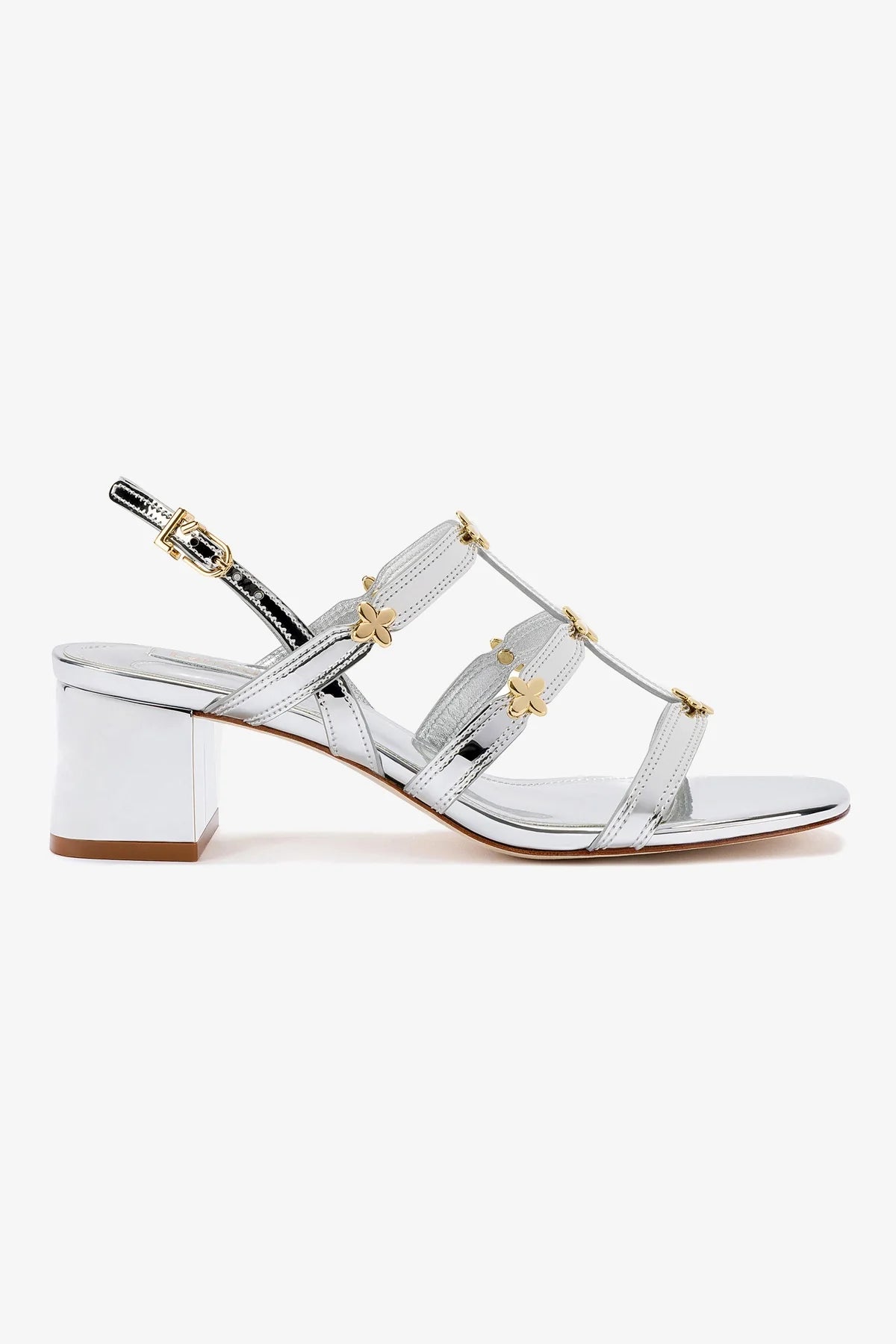 Harmony Block Heel Sandals for Women - Silver Mirror Finish - Perfect for Weddings, Parties & Summer Outfits