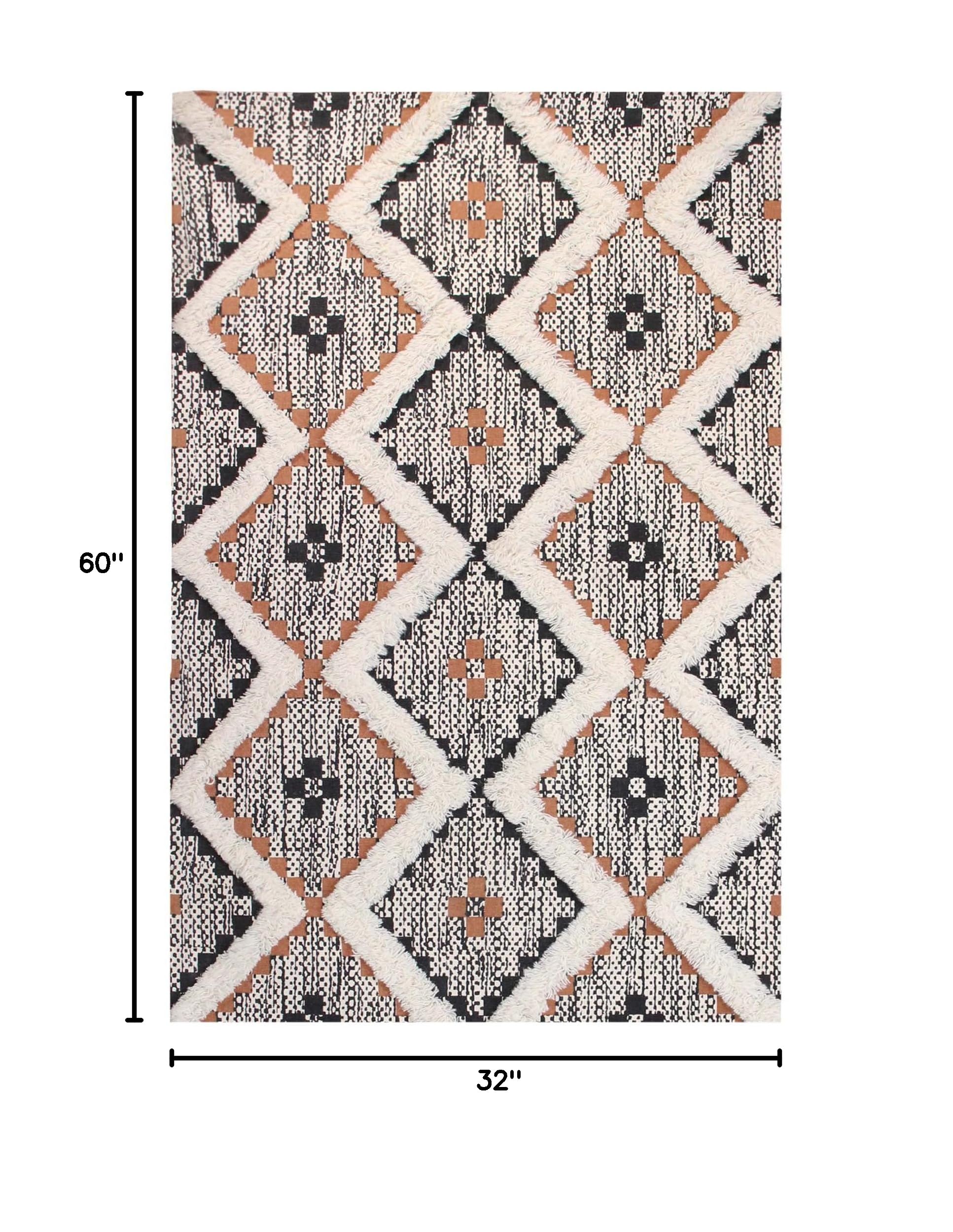Premium Talluah Hand-Tufted Area Rug - 3' x 5' Rust-Black Indoor Printed Rug for Bedroom & Living Room Decor - Soft Floor Mat for Home Aesthetics, Cozy Space & Modern Interior Design