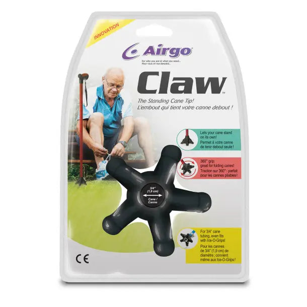 Drive Airgo Claw Standing Cane Tip - Non-Slip Rubber Cane Tips for Walking Sticks & Crutches - Perfect for Seniors & Mobility Assistance on Hardwood, Tile & Outdoor Surfaces