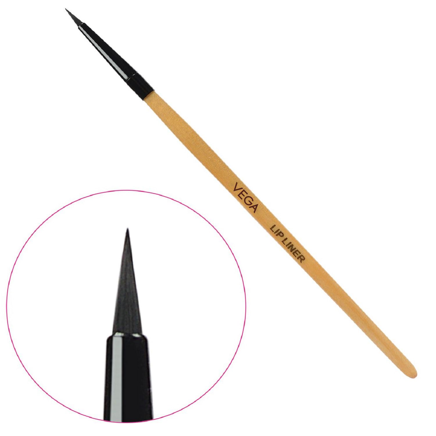 Vega Wooden Handle Lip Liner - Natural & Synthetic Hair Brush for Precise Lipstick Application | Perfect for Makeup Artists & Daily Beauty Routine