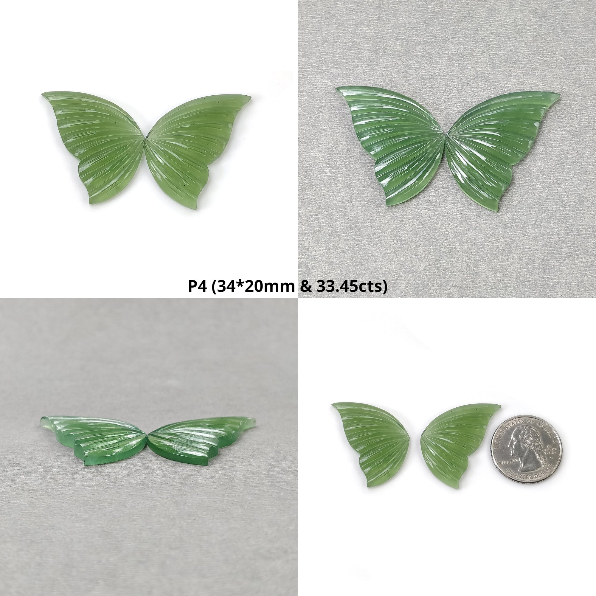 Natural Untreated Green Antigorite Serpentine Gemstone Hand Carved Butterfly Pair - Healing Crystal for Meditation, Yoga & Home Decor