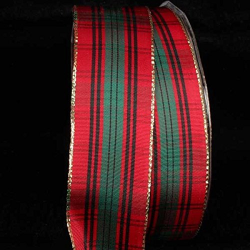 The Ribbon People Red, Black & Green French Plaid Pattern Gold Wired Craft Ribbon - 1.5 Inch x 27 Yards for Gift Wrapping, DIY Crafts & Holiday Decorations
