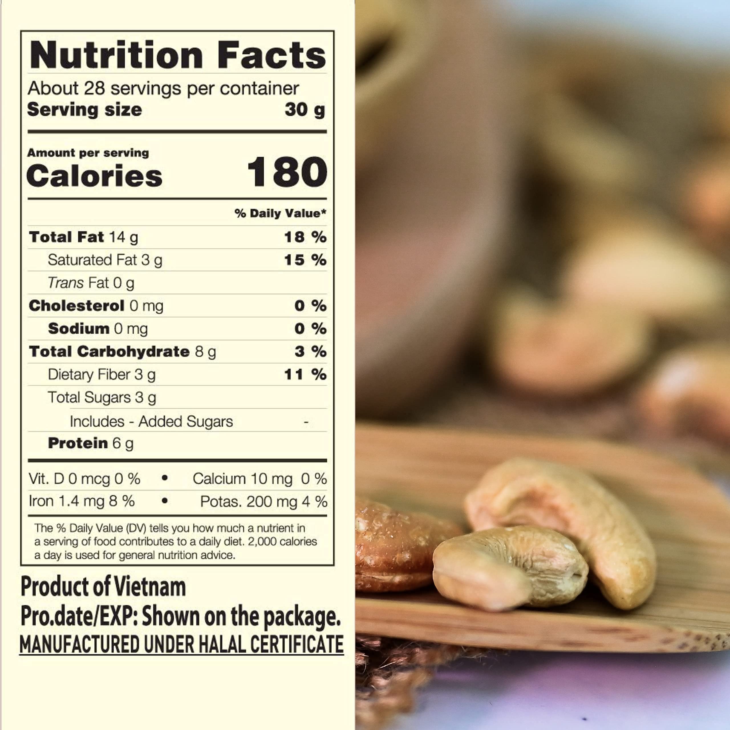 Organic Unsalted Roasted Cashews - Vegan Snacks for Gifts & Holidays (30 oz)