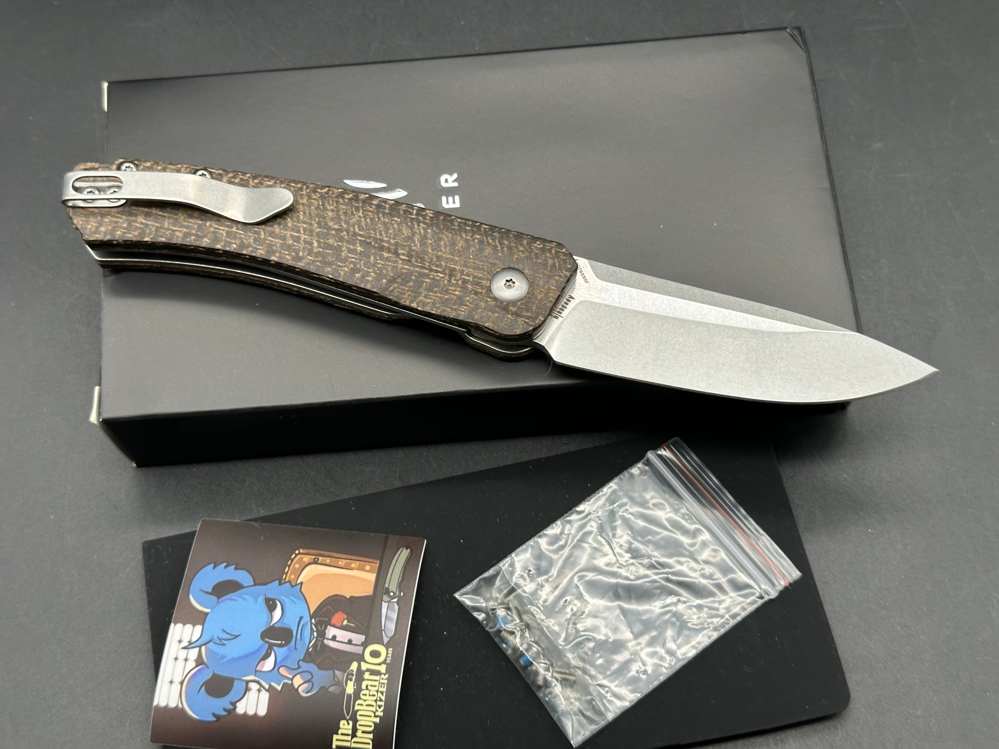 KIZER AGRESSOR 3 Folding Pocket Knife - 154CM Stainless Steel Blade with Micarta Handle - EDC, Camping, Hiking & Outdoor Survival Gear