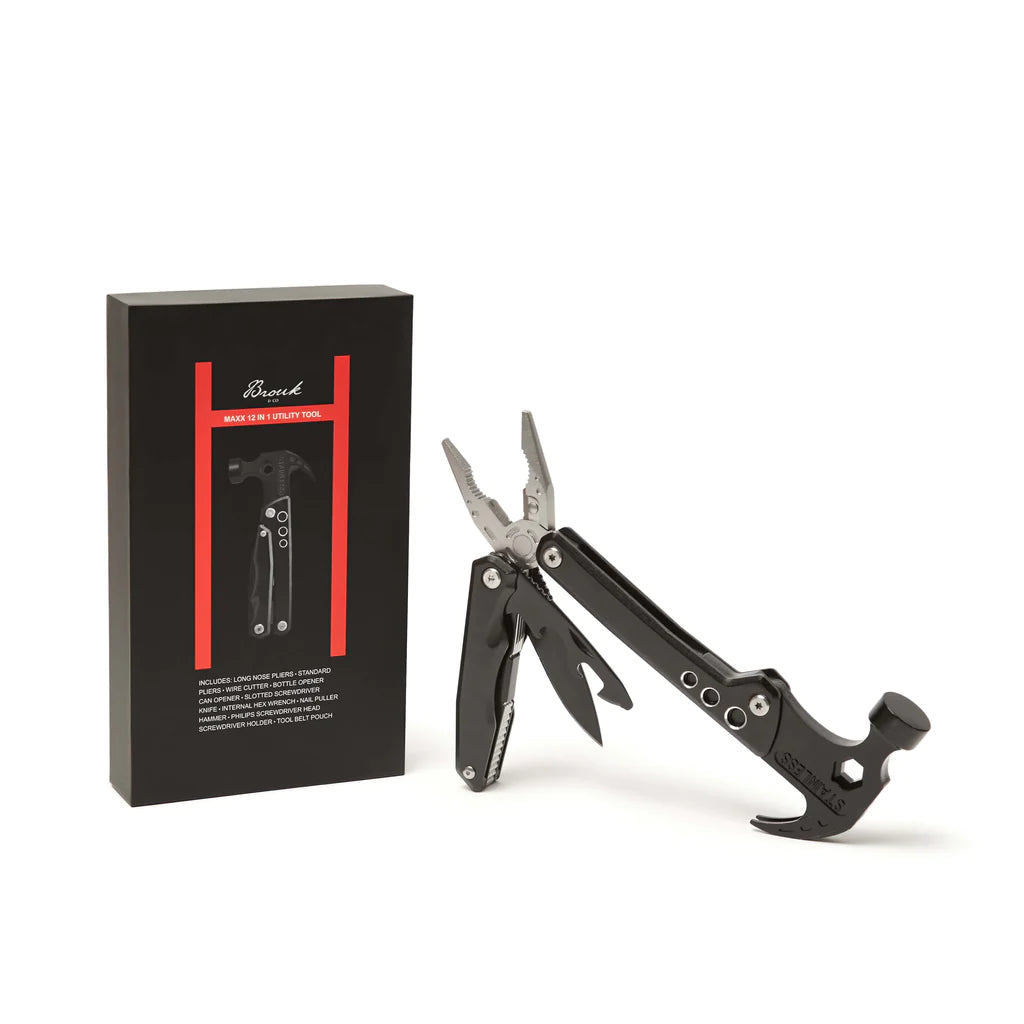 Brouk & Co Maxx 12-in-1 Multi-Tool - Compact & Durable Stainless Steel Utility Tool for Camping, Hiking, Survival & Everyday Carry (EDC)