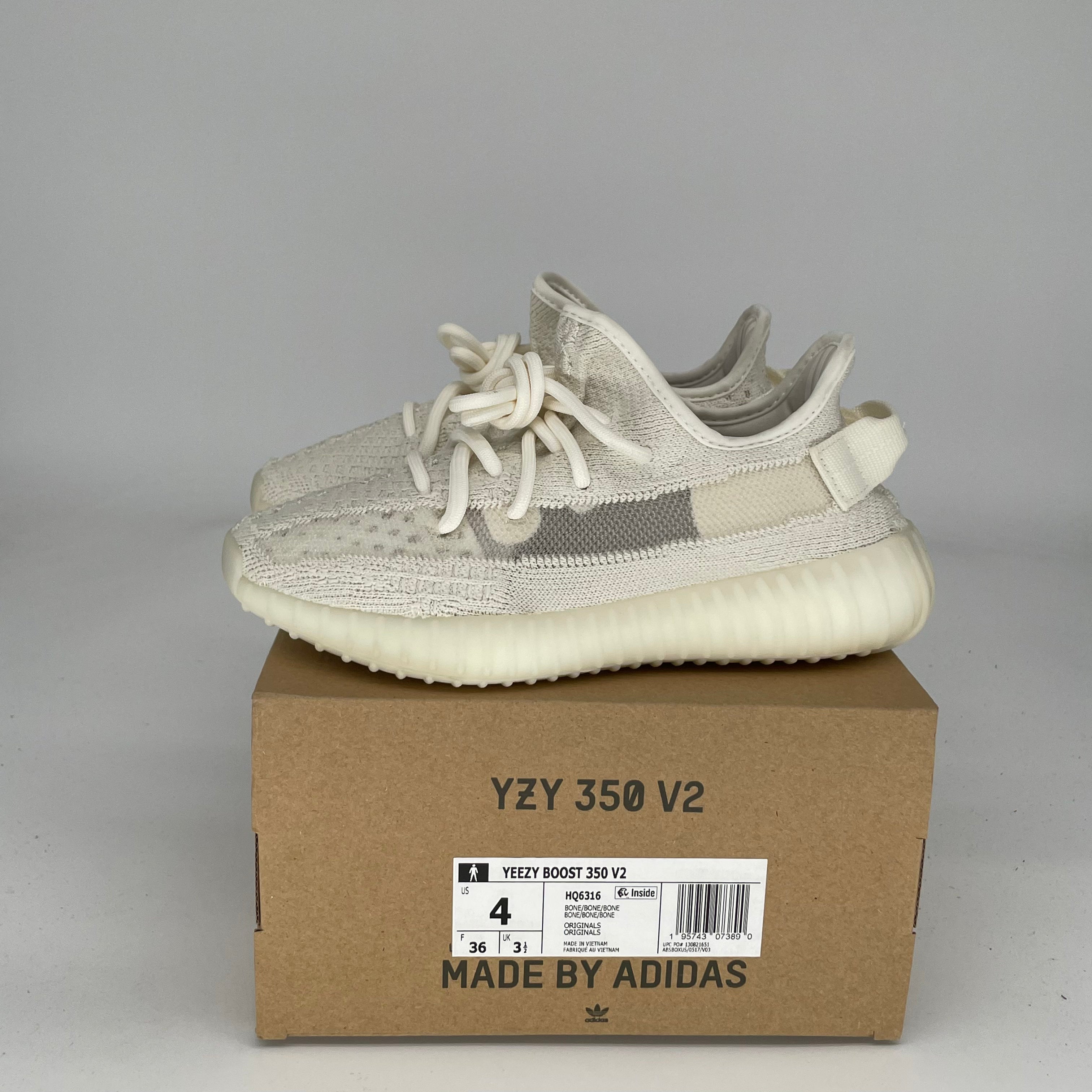 Adidas Yeezy 350 V2 Bone White Sneakers - Men's Size 4 (HQ6316) | Comfortable Running Shoes for Casual Wear & Street Fashion