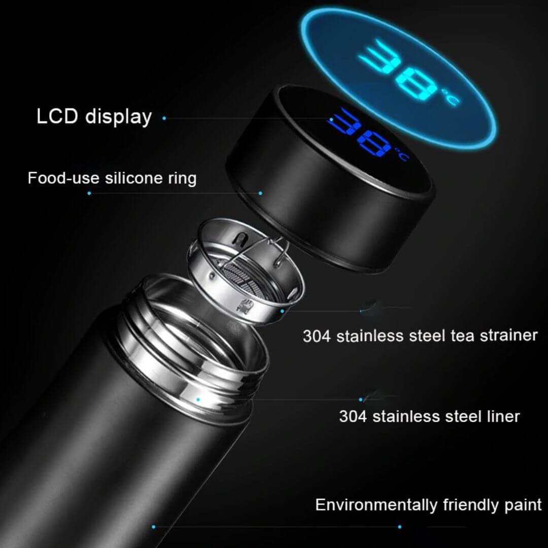 Smart LED Temp Display Insulated Water Bottle 500ml - Gym & Office Hydration