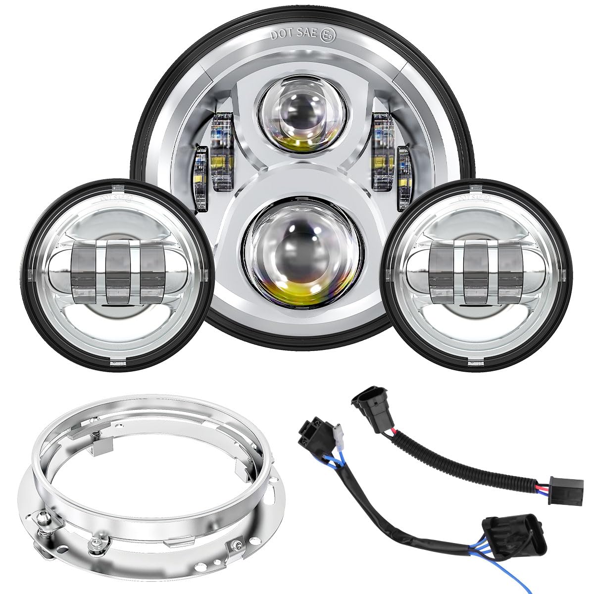 7 Inch LED Headlight Fog Lights for Harley Davidson Touring, Road King, Ultra Classic, Electra Glide, Street Glide, Trike, CVO, Heritage Softail, Slim, Deluxe, Fatboy - High Visibility for Night Riding and Bad Weather Conditions