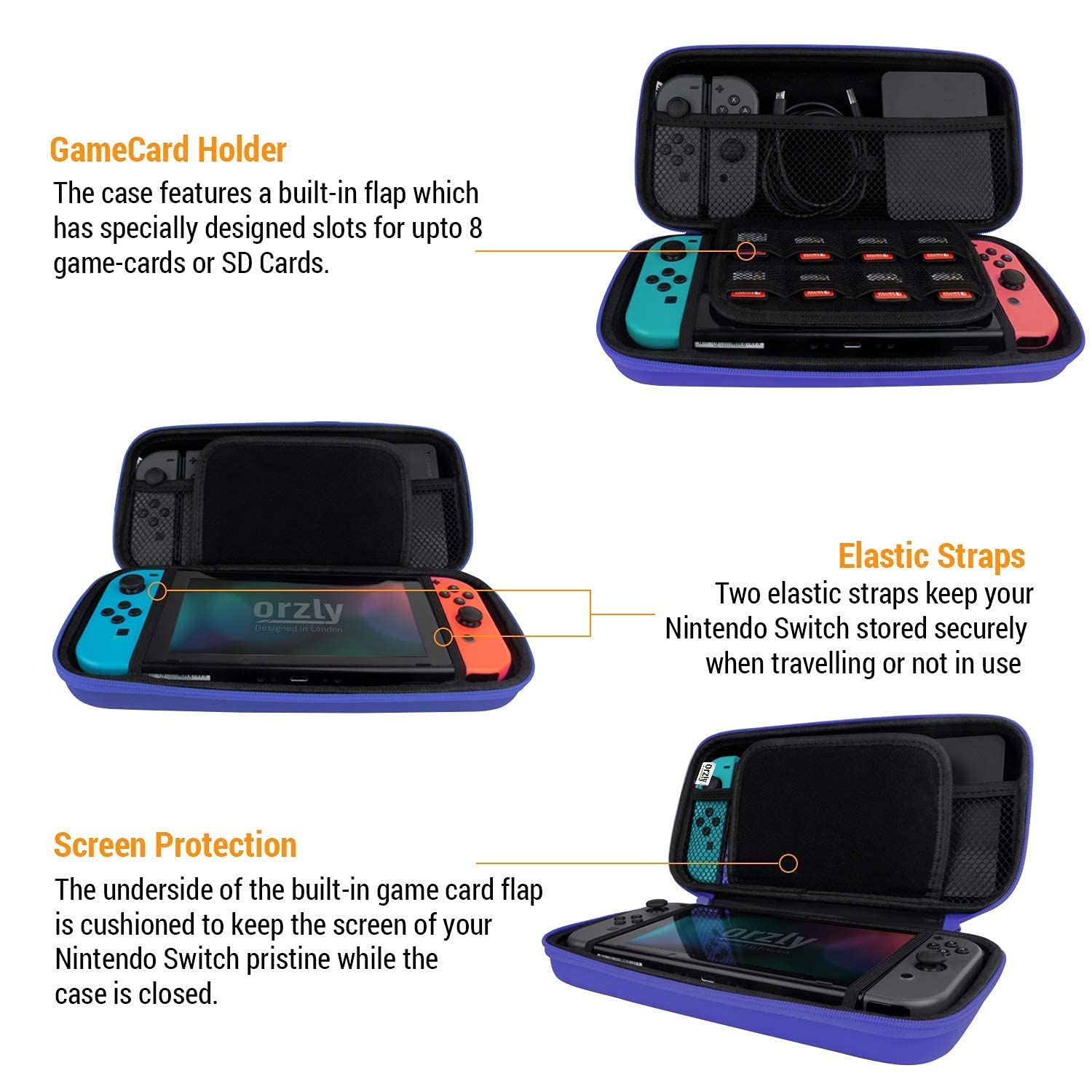 Orzly Midnight Blue Travel Carry Case & Joy-Con Charging Dock for Nintendo Switch & OLED Model - Portable Protective Storage & Controller Charging Solution for Gaming On-The-Go