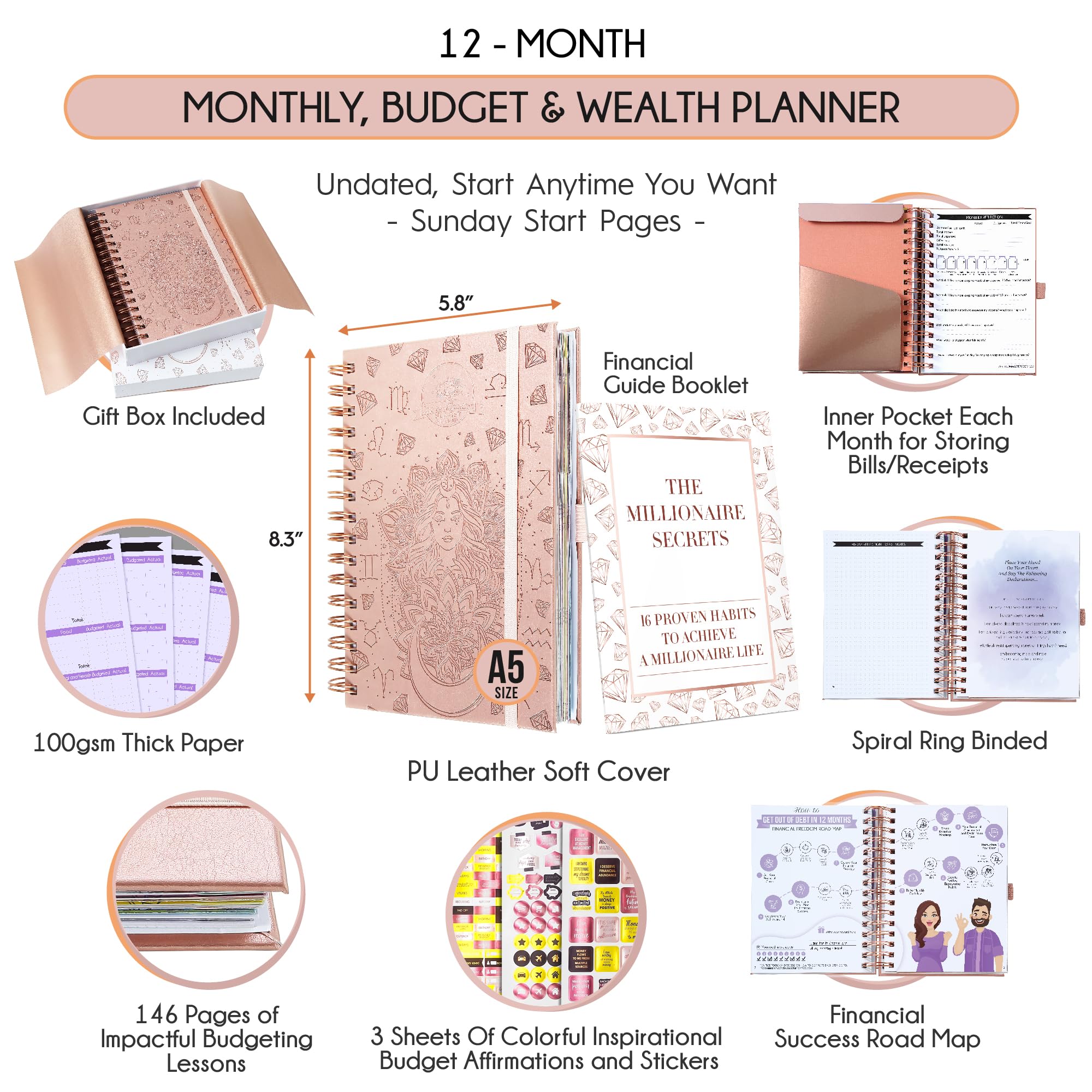 2025 Spiral Budget Planner & Monthly Bill Organizer with Pockets - Finance Journal, Debt Tracker for Bill Payments & Savings | 12-Month Financial Freedom Planner for Home, Office & Personal Money Management