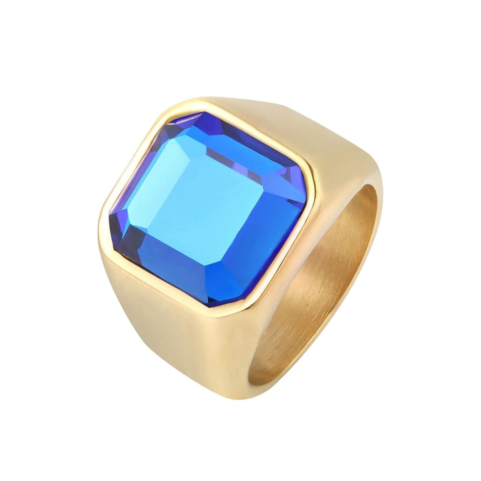 Gothic Men's Stainless Steel Ring with Blue Stone - Fashion Square Promise Ring for Men - Perfect for Weddings, Engagements & Gothic Style Accessories