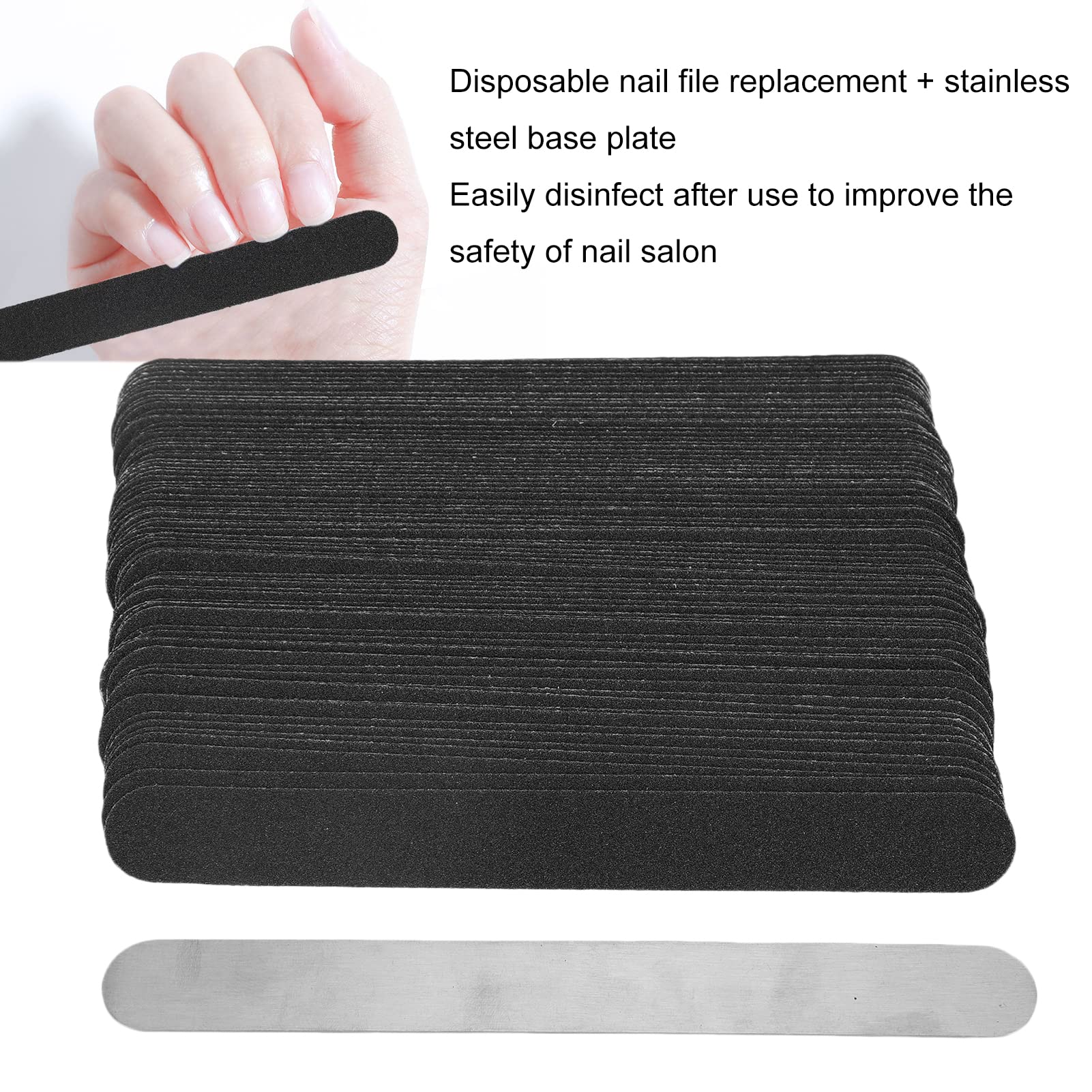 100 Pcs Nail File Strips with Steel Base for Acrylic Nails - Salon & Home Use