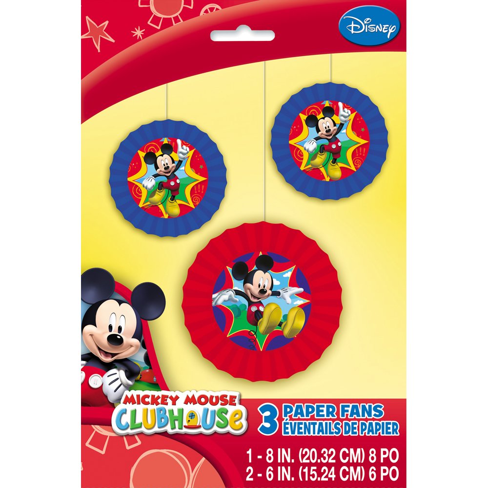 Mickey Mouse Clubhouse Paper Fan Decorations - 3 Pack | Disney Party Supplies, Birthday Decorations | Perfect for Kids' Parties, Baby Showers & Themed Events