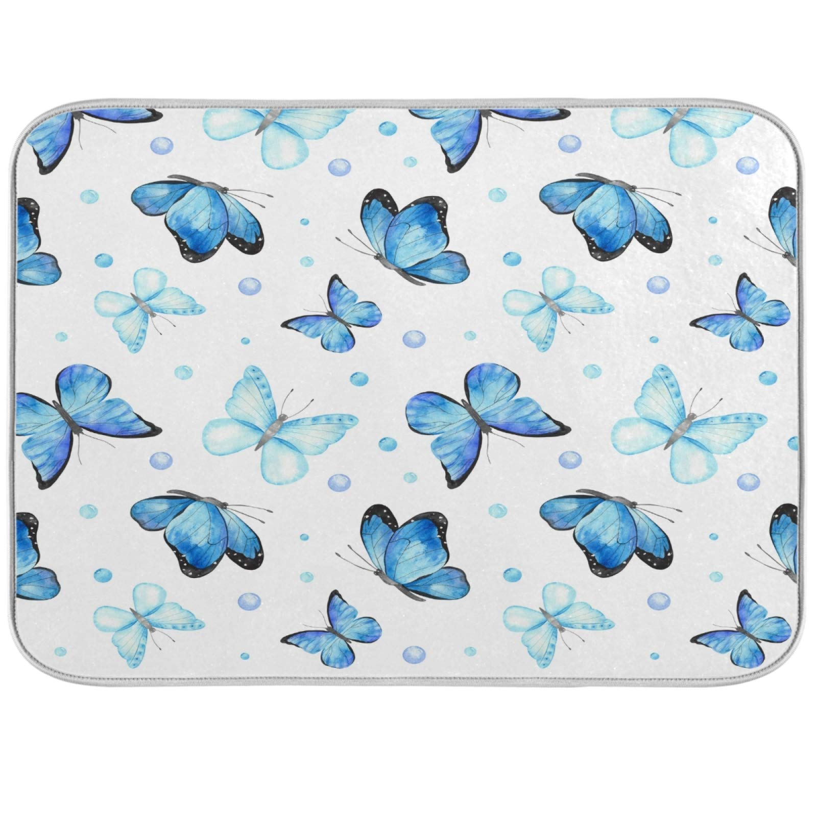 Butterfly Dish Drying Mat 16x18 - Absorbent Kitchen Counter Mat for Dishes | Perfect for Spring & Summer Decor